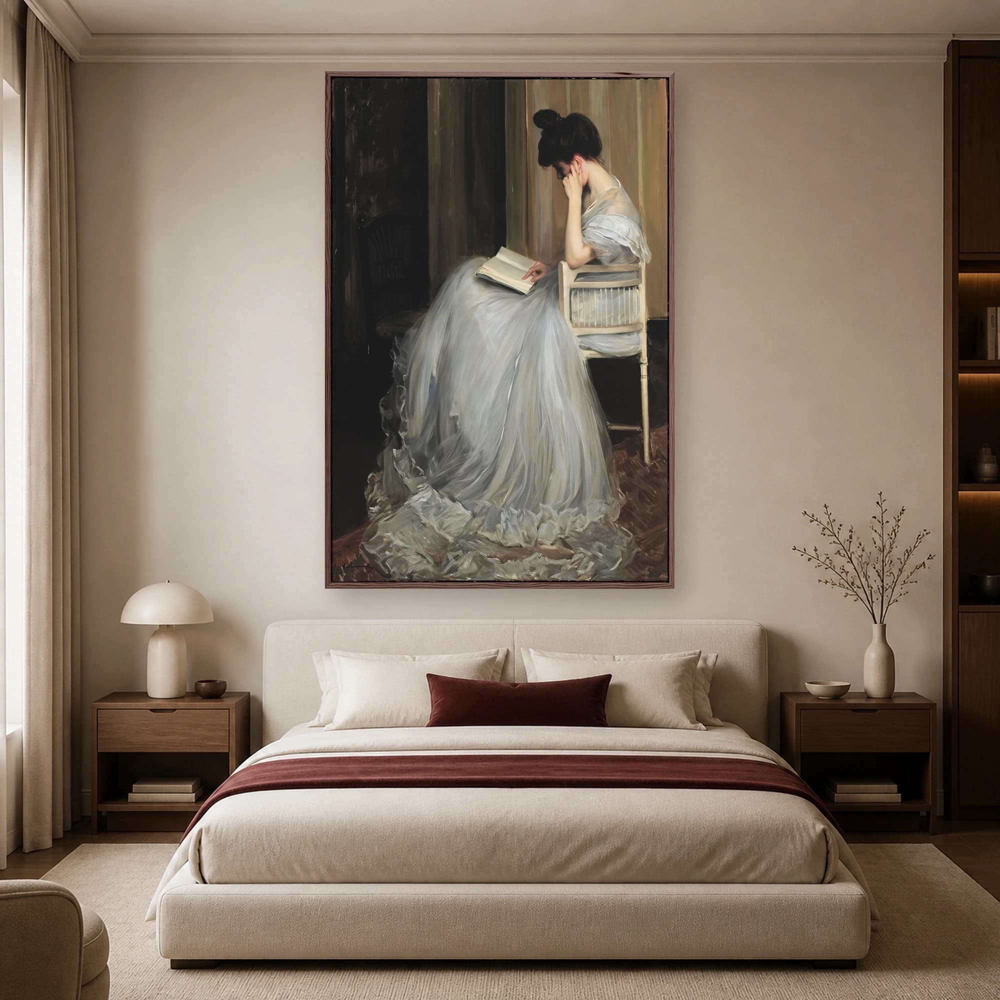 Woman Reading in Sheer Gown Fine Art Canvas Print, view 4