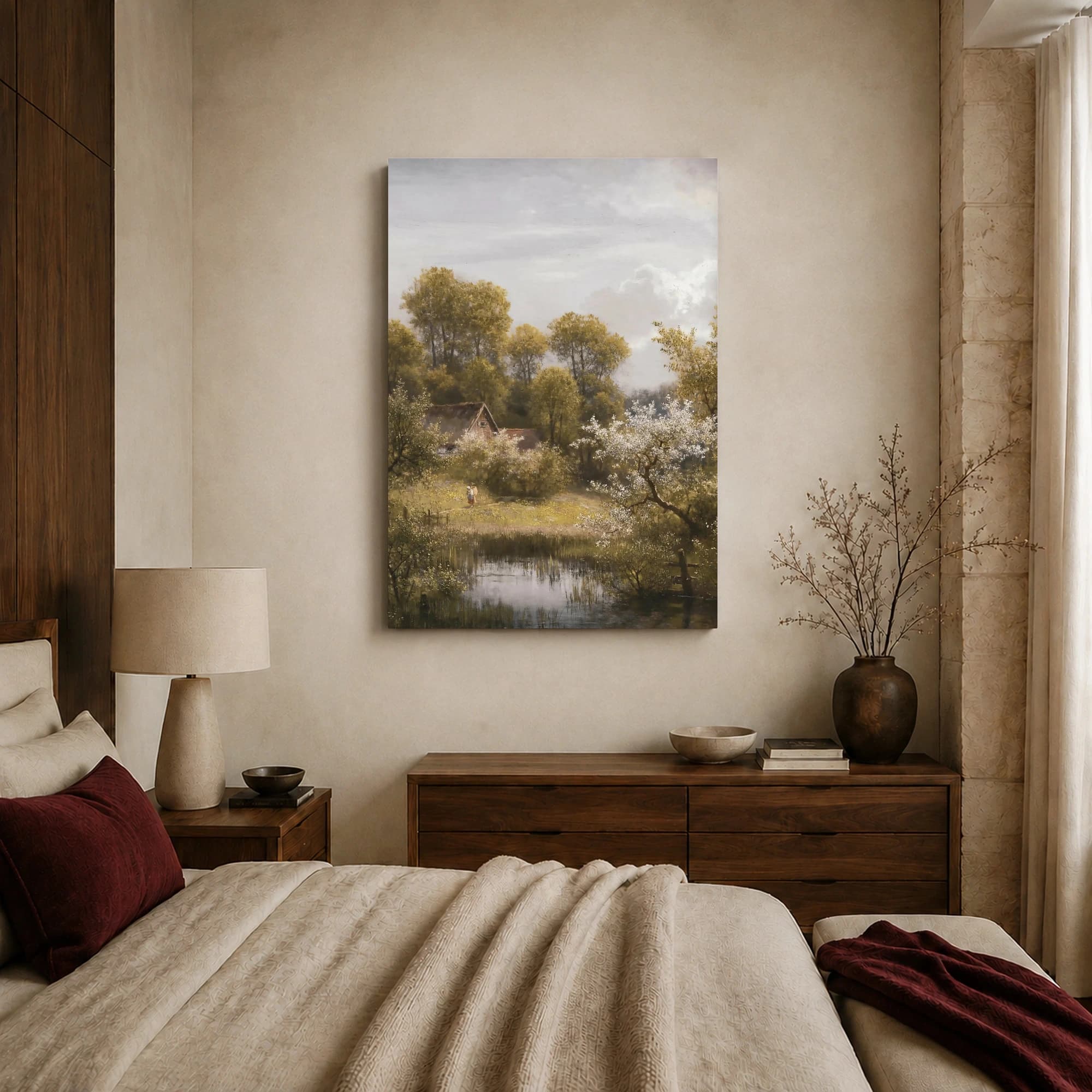Spring Landscape with Cottage and Pond Canvas Print, view 7