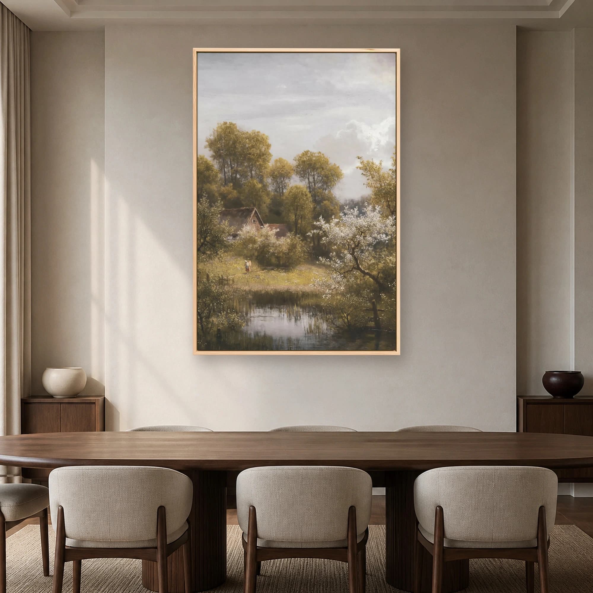 Spring Landscape with Cottage and Pond Canvas Print, view 5