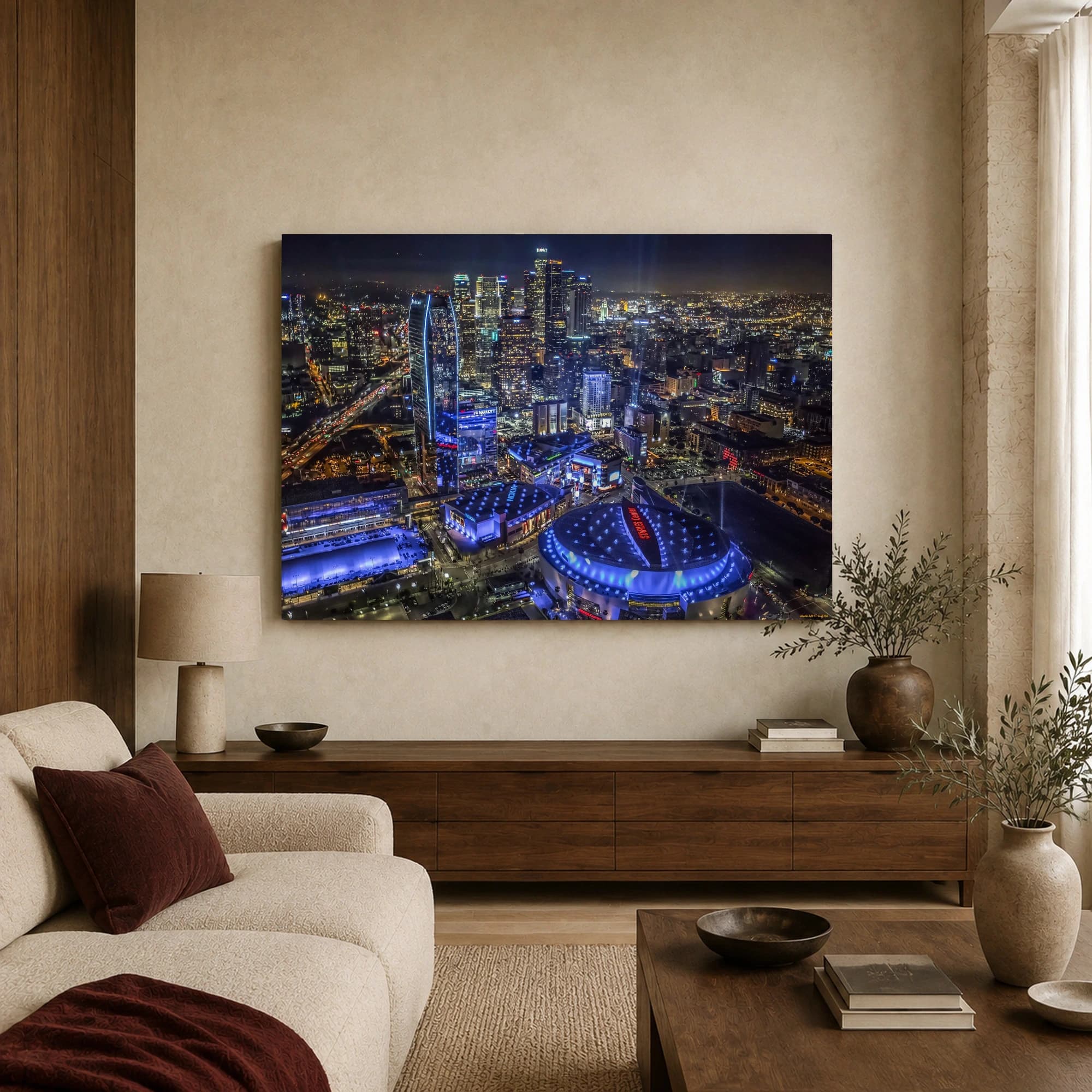 Downtown Los Angeles Night Skyline Aerial Canvas Print, view 3