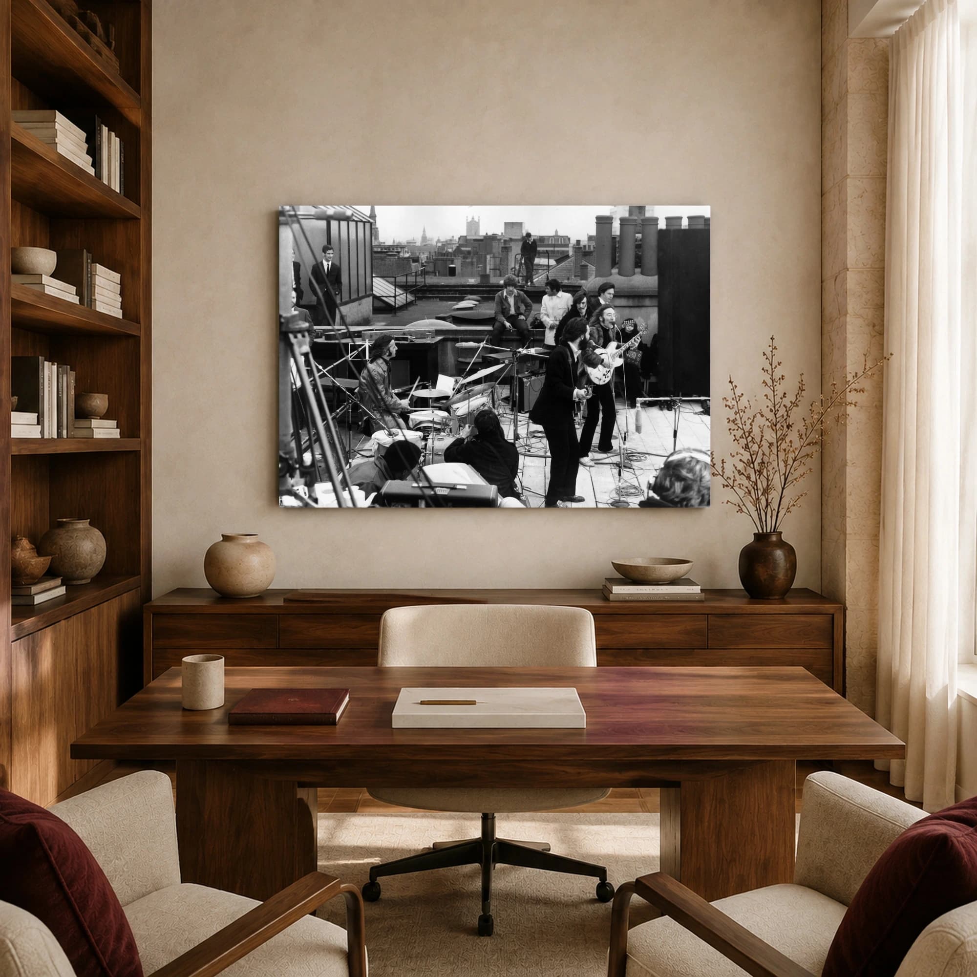 The Beatles Historic Rooftop Concert Black and White Wall Art, view 8