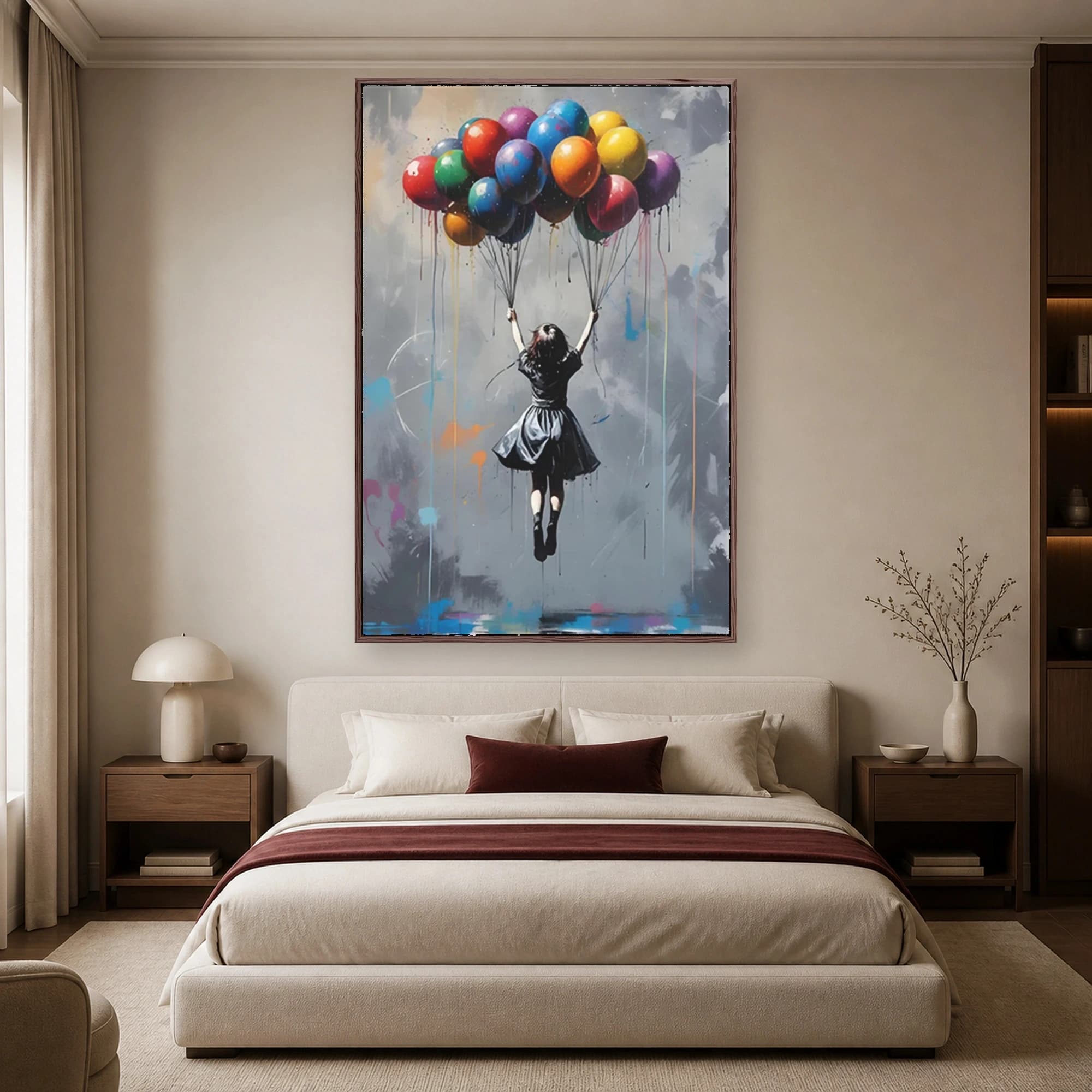 Girl with Colorful Balloons Urban Wall Art Print, view 3