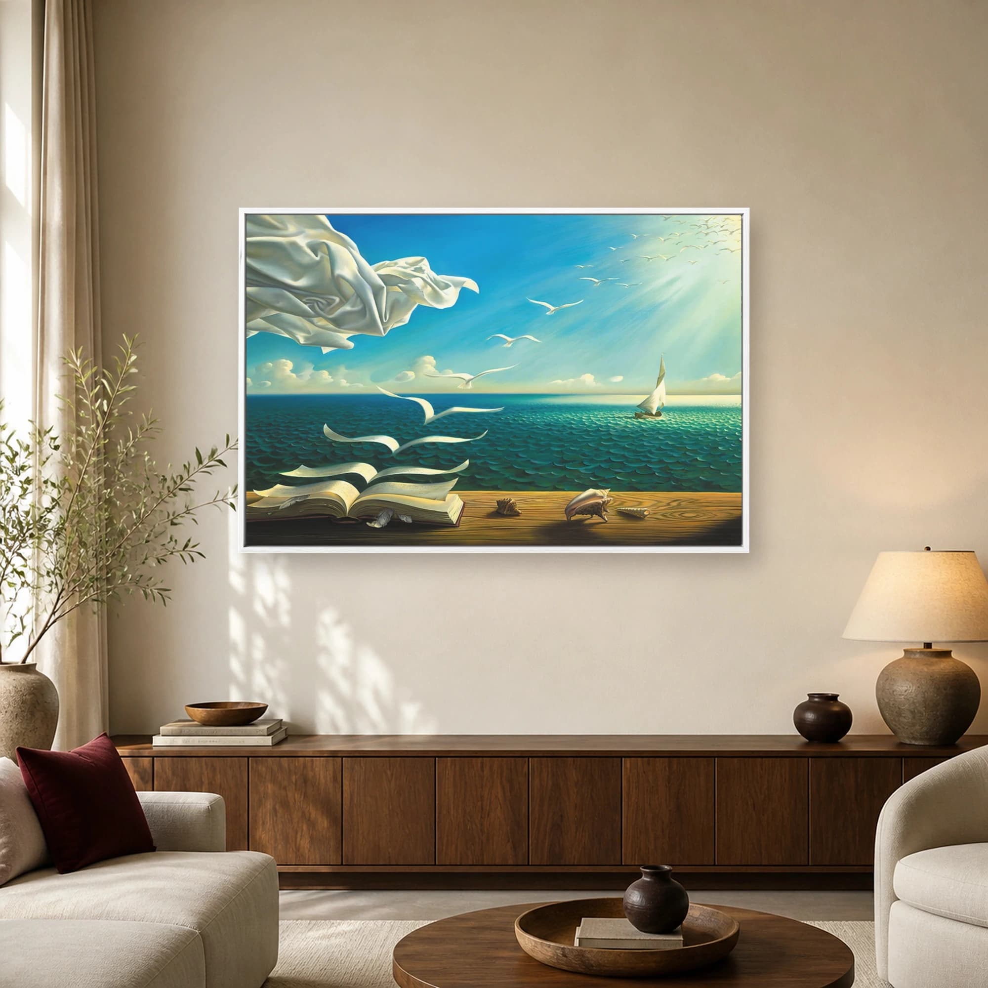 Surreal Ocean Book and Birds Canvas Print, view 2