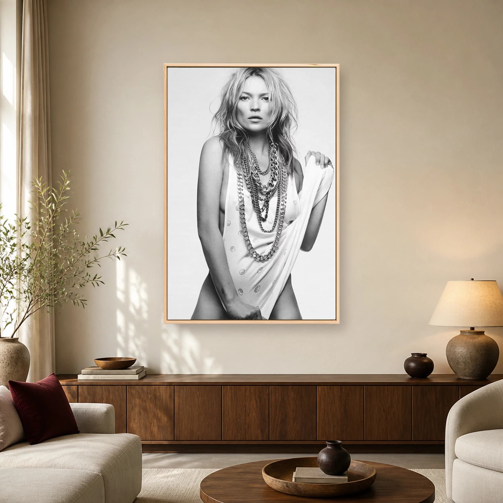 Kate Moss Black and White Fashion Portrait Wall Art, view 2