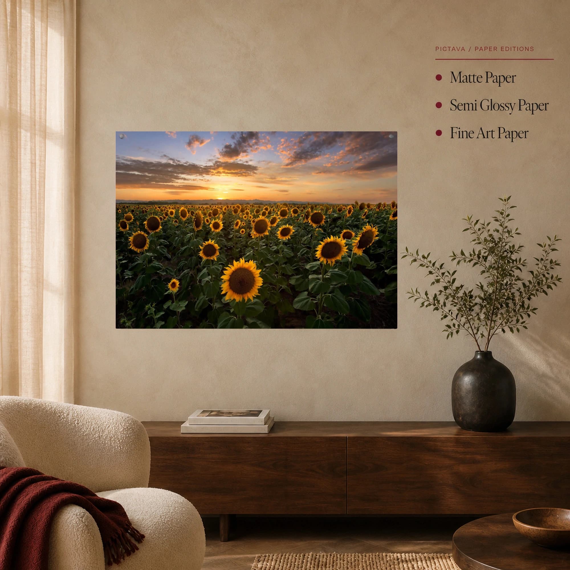 Golden Sunset Over Sunflower Field Canvas Print, view 4