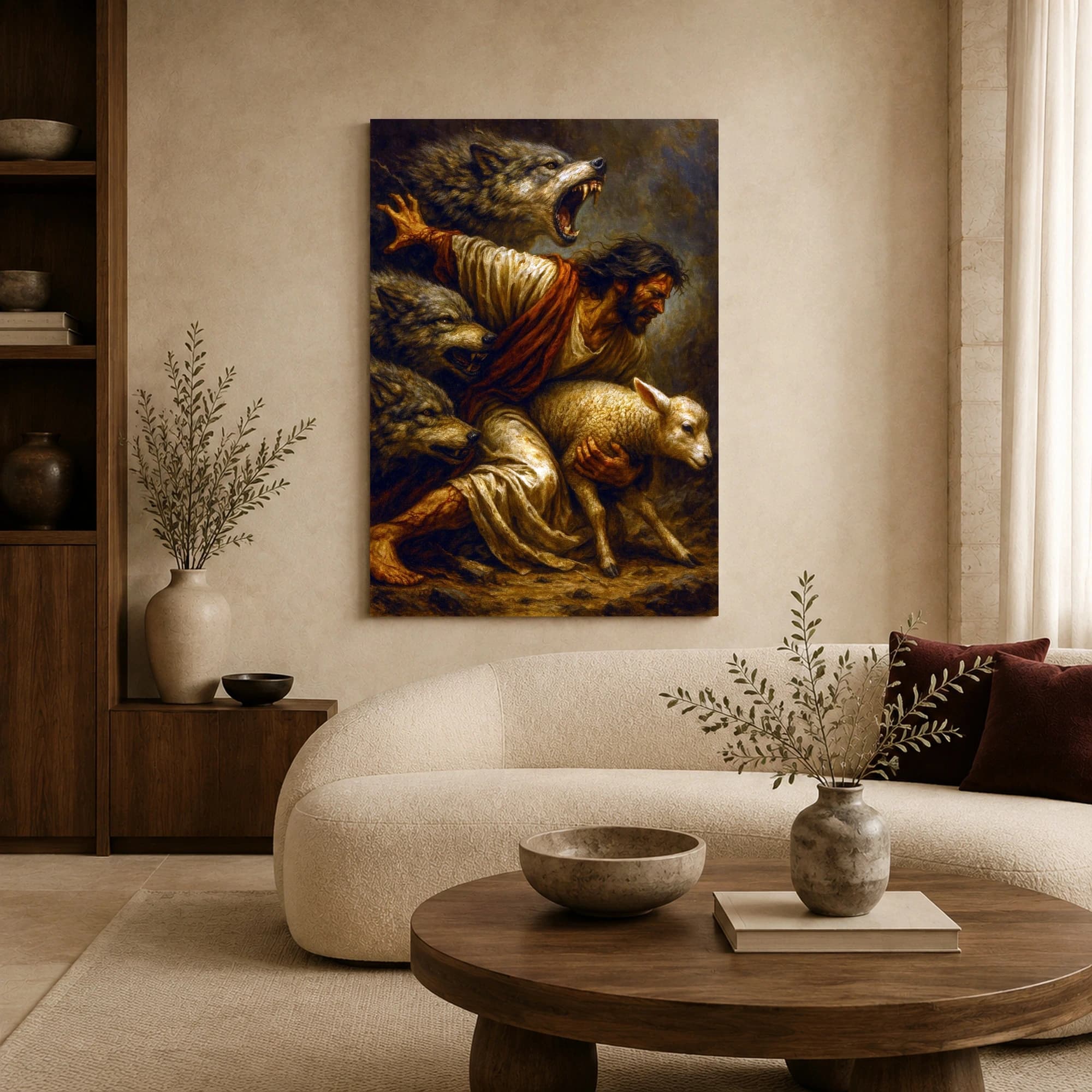 The Shepherd and Wolves Fine Art Canvas Print, view 3