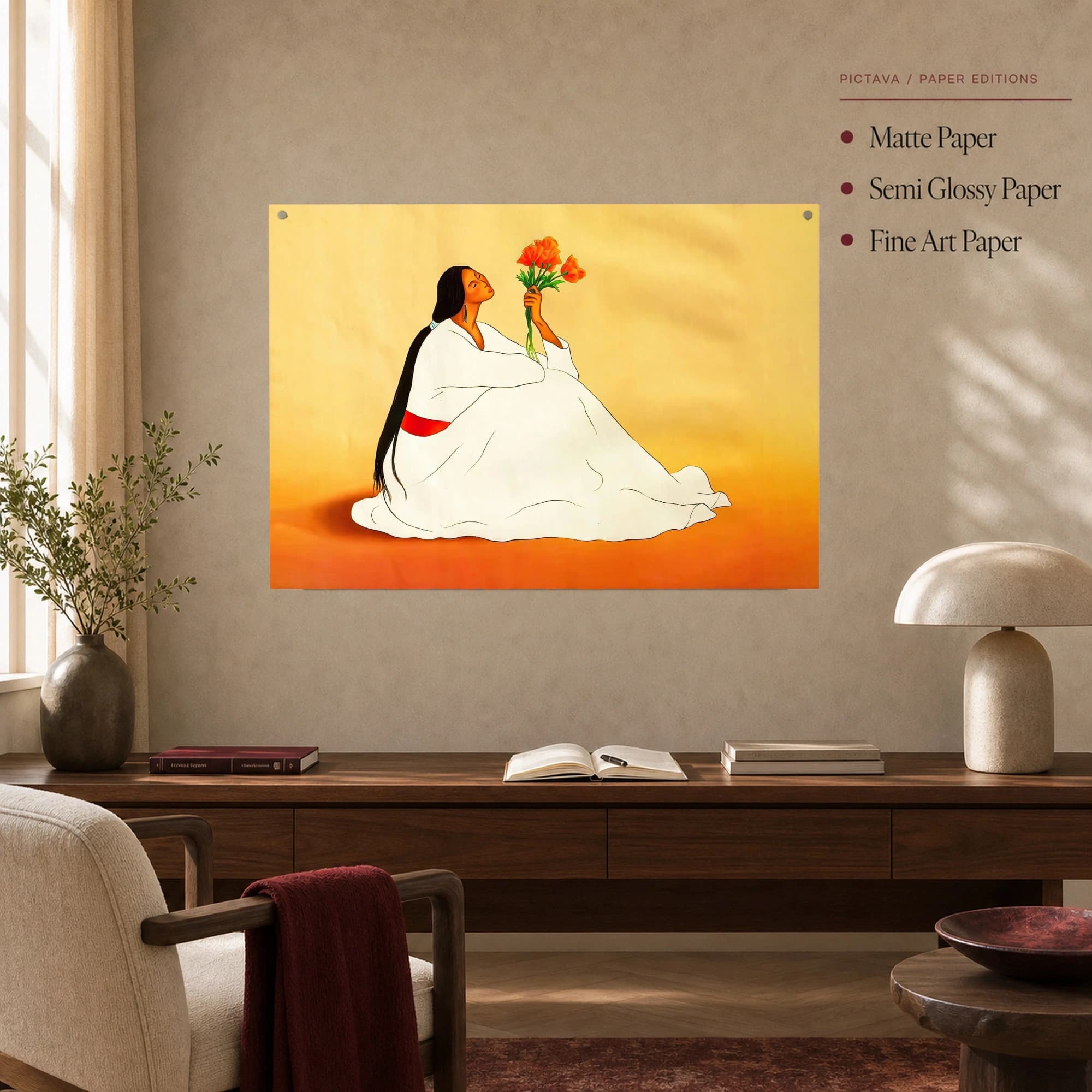 Native Woman with Orange Poppies – Fine Art Canvas Print, view 6