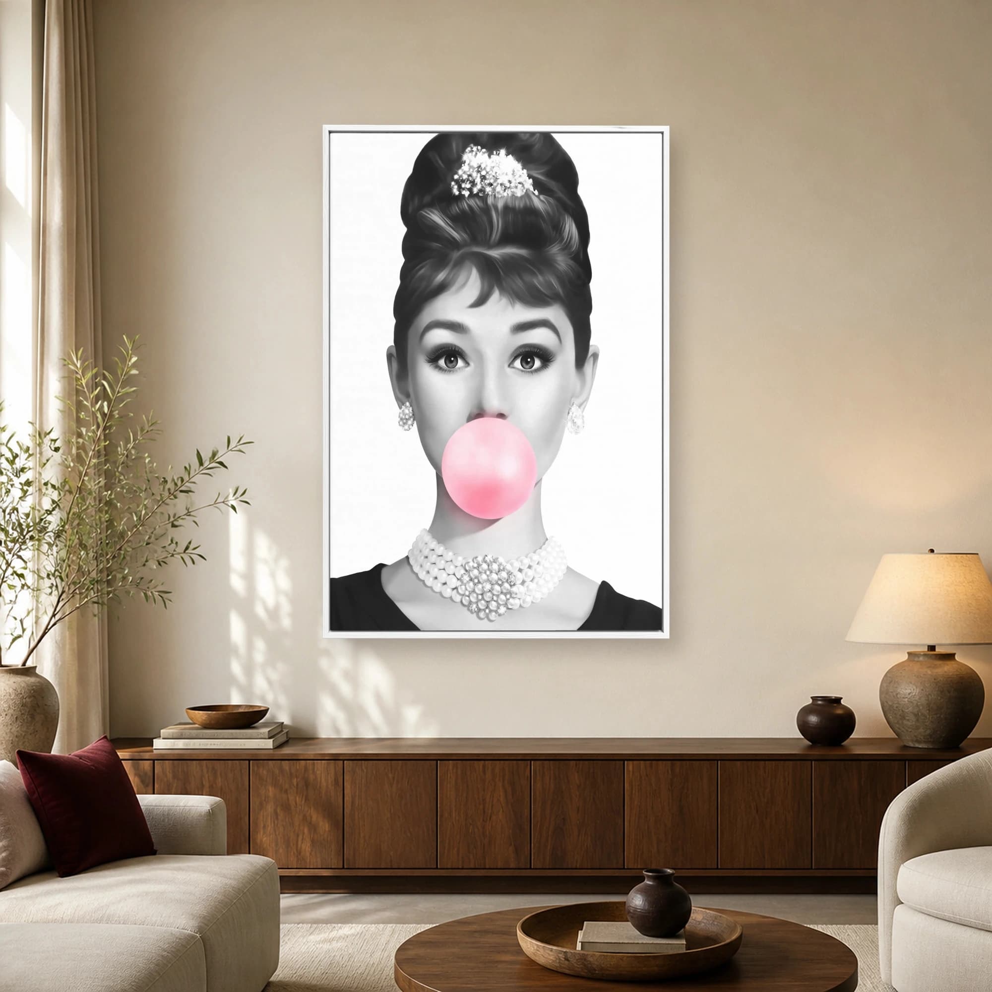 Audrey Hepburn Bubblegum Wall Art Print - Pop Art Canvas, view 2