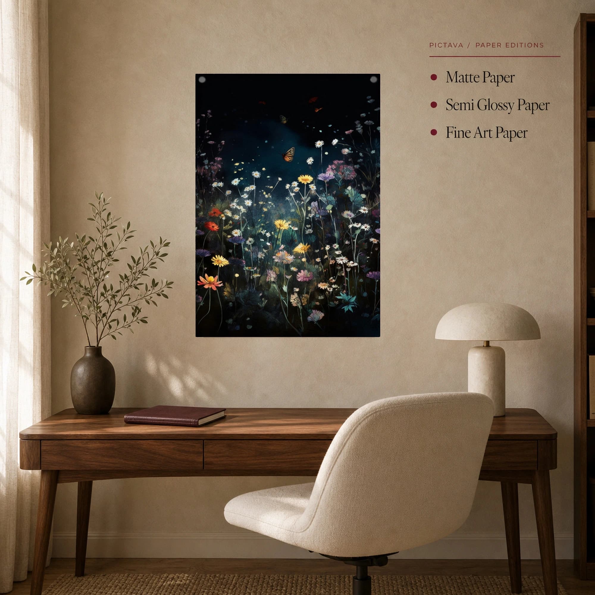 Midnight Meadow Butterfly Wildflower Night Print, view 7