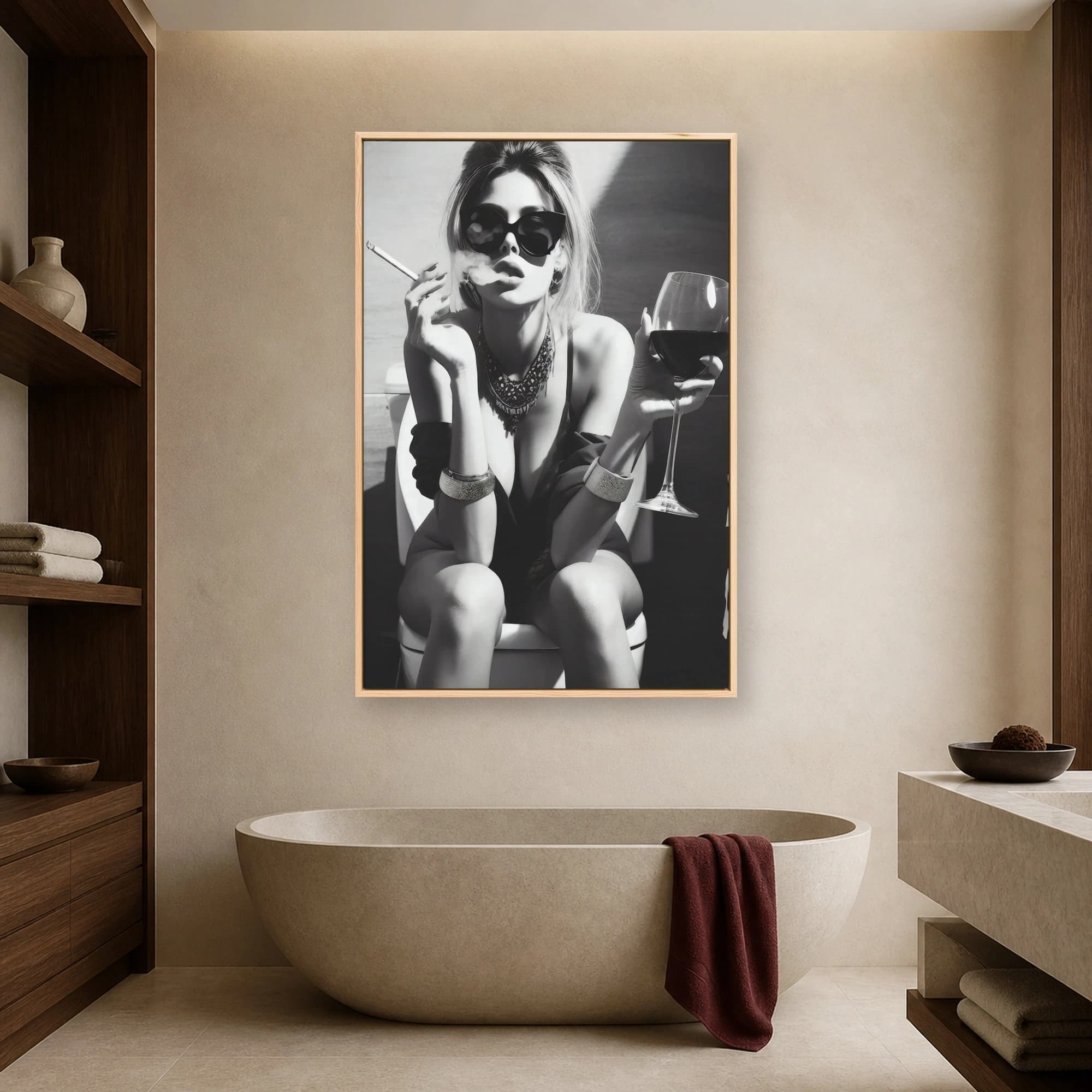 Glamorous Woman Smoking and Drinking Wine Wall Art, view 5