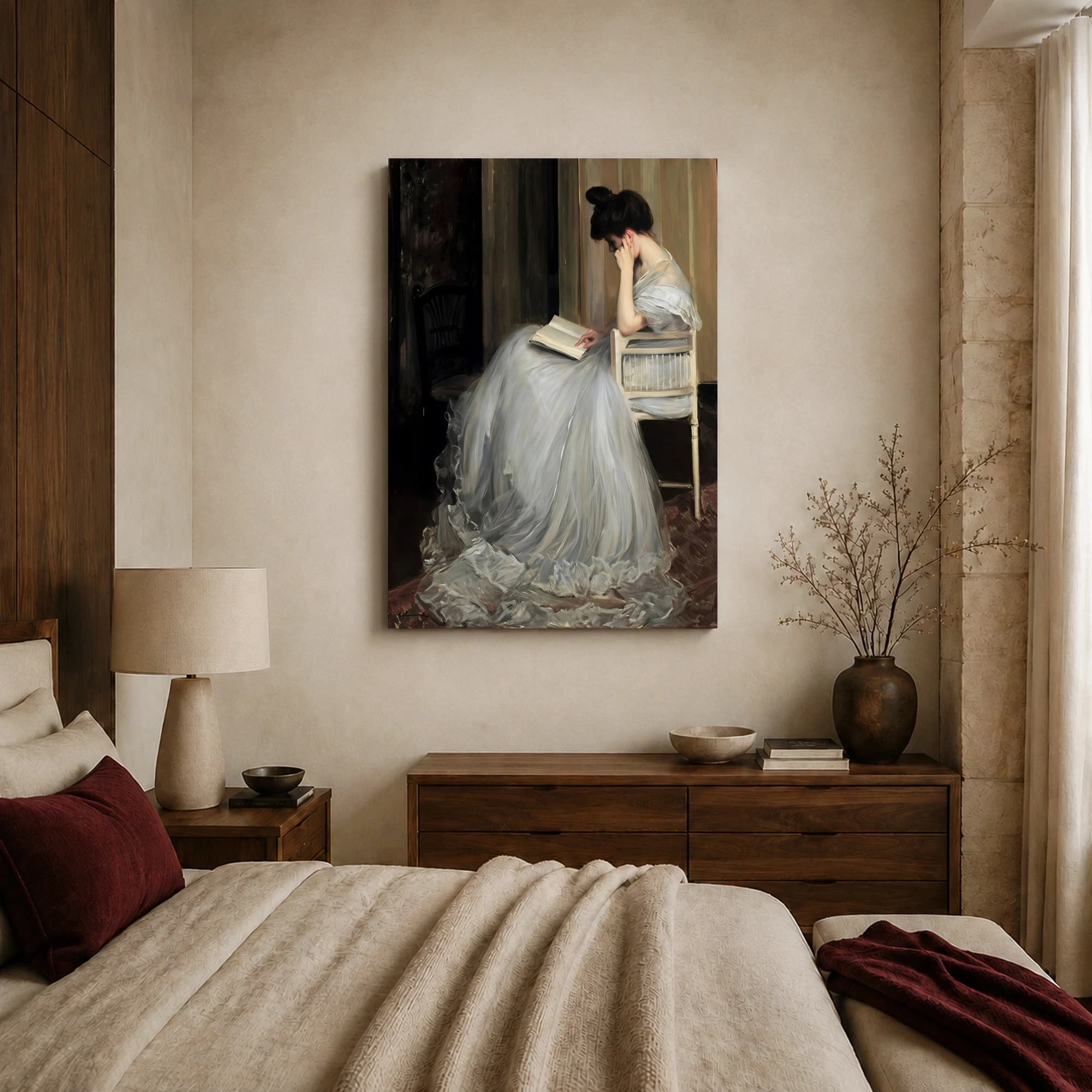 Woman Reading in Sheer Gown Fine Art Canvas Print, view 7