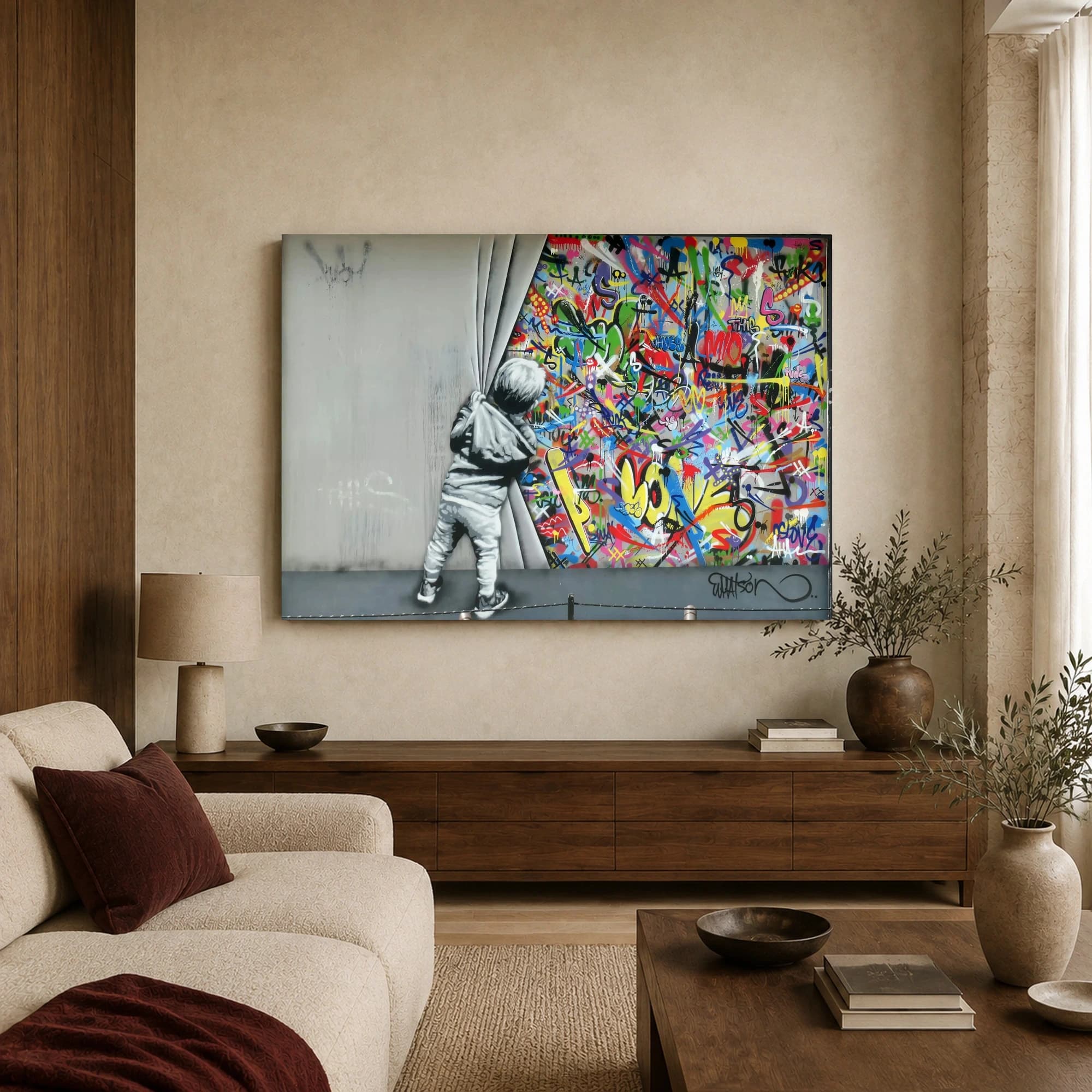Peeling Back Color Graffiti Street Art Canvas Print, view 3