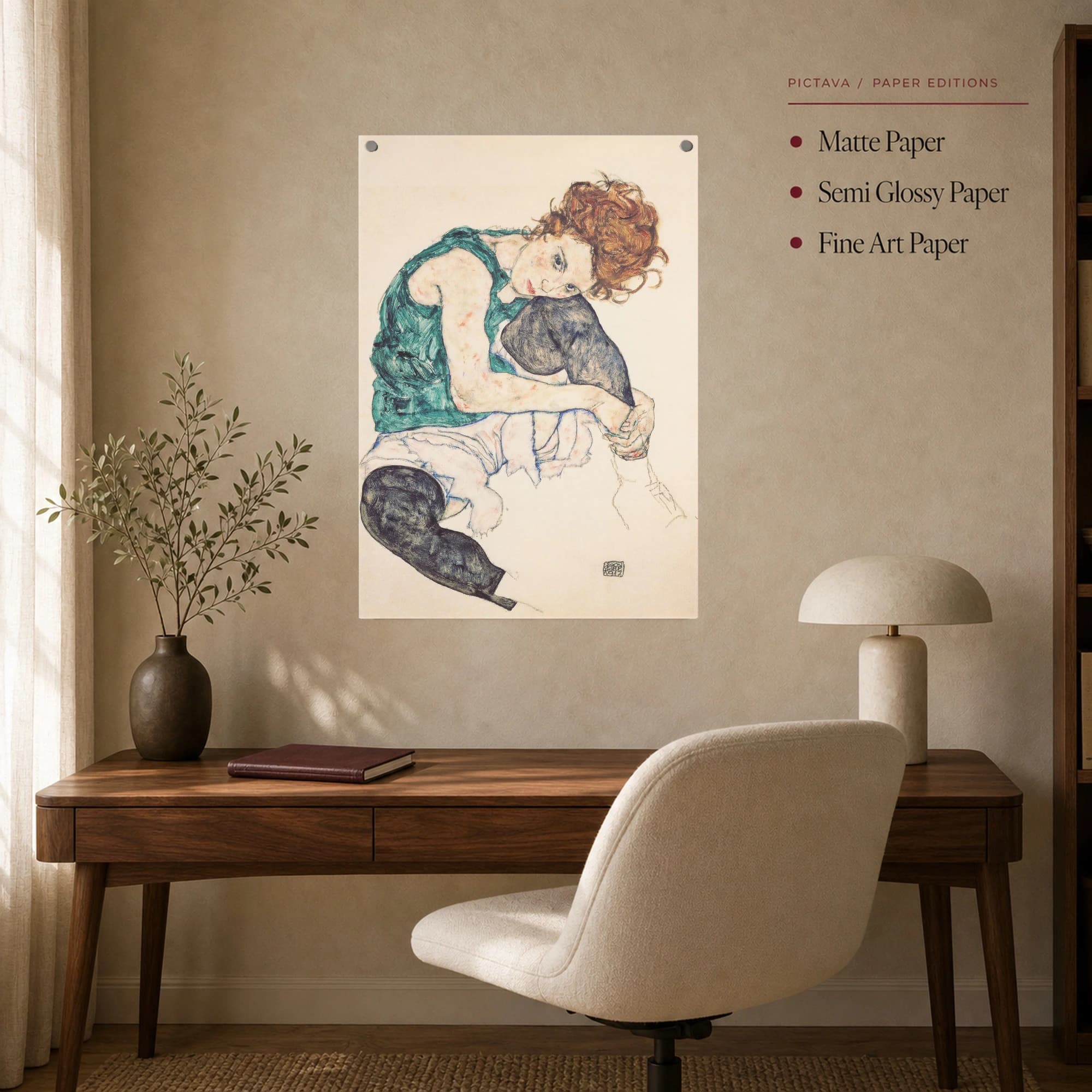 Seated Woman in Teal: Vintage Expressionist Portrait, view 8