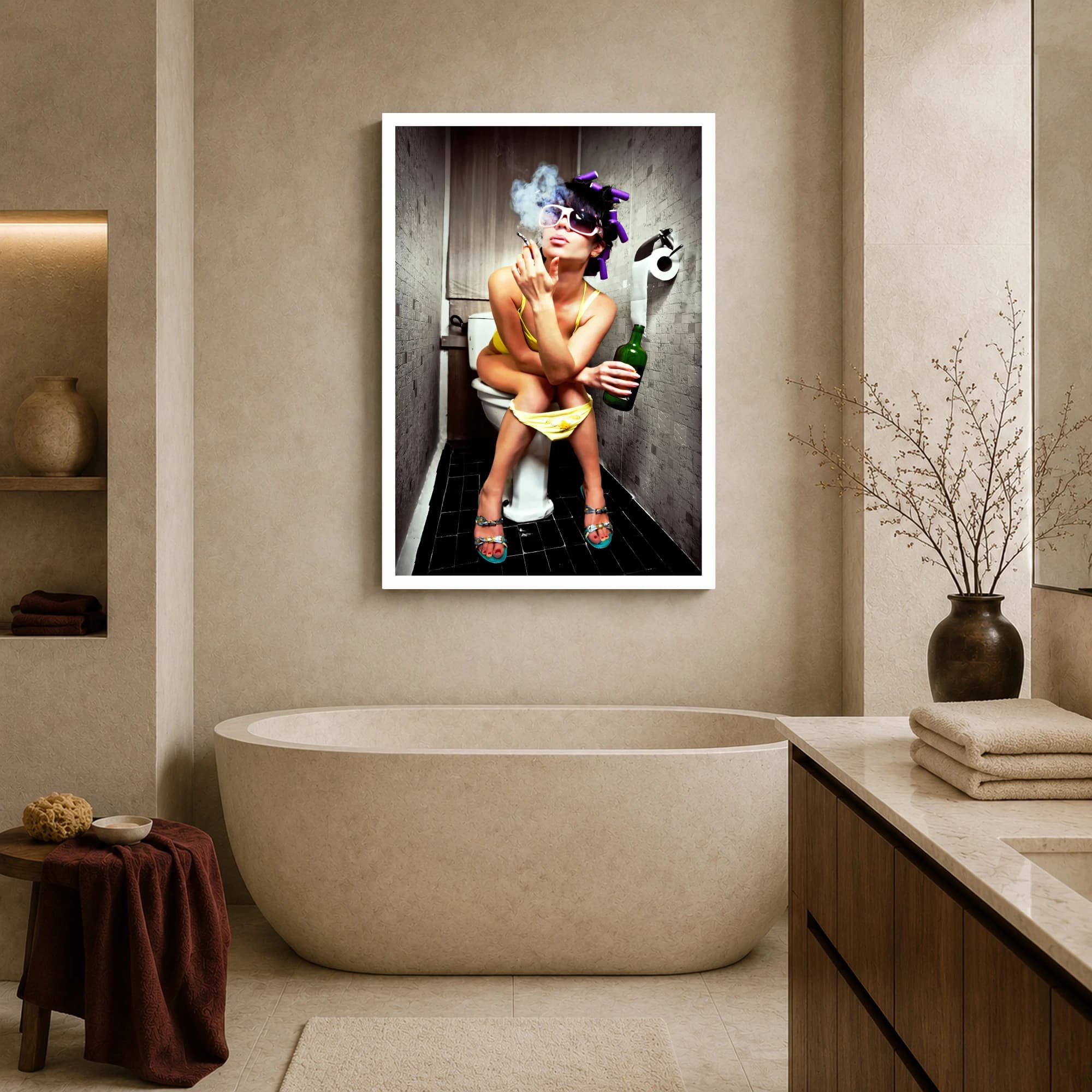 Funny Bathroom Wall Art Glamorous Woman on Toilet Print, view 7