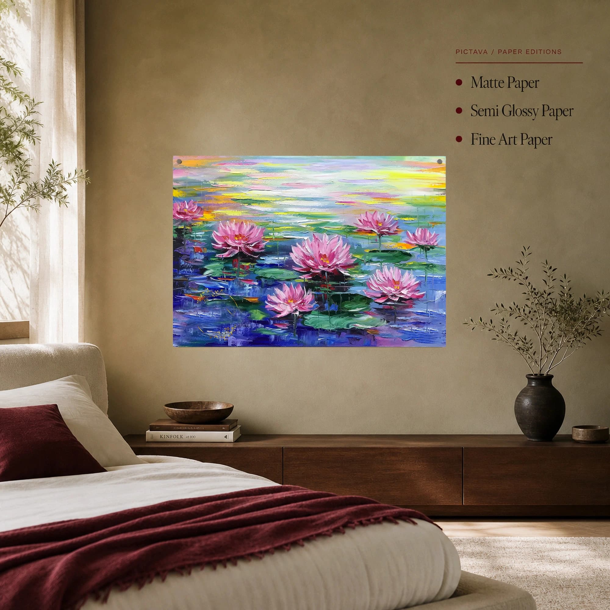 Pink Water Lilies Impressionist Pond Canvas Print, view 8