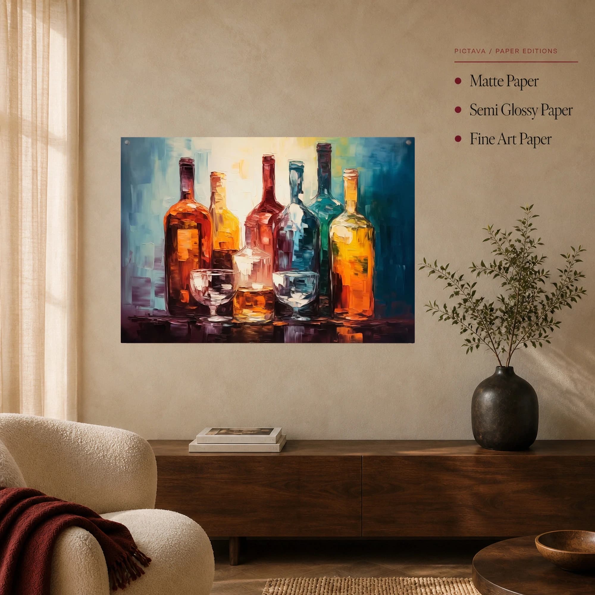 Luminous Glass Bottles Modern Impasto Canvas Art Print, view 5