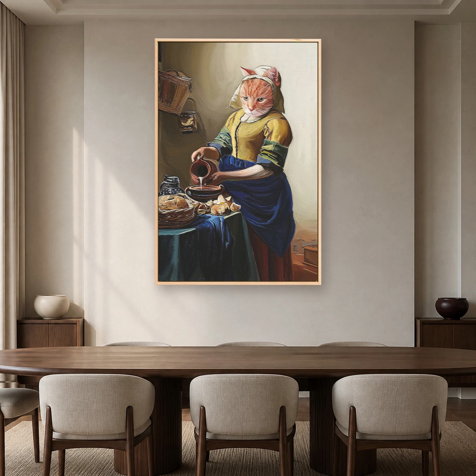 The Milkmaid Cat Funny Classical Art Print, view 5