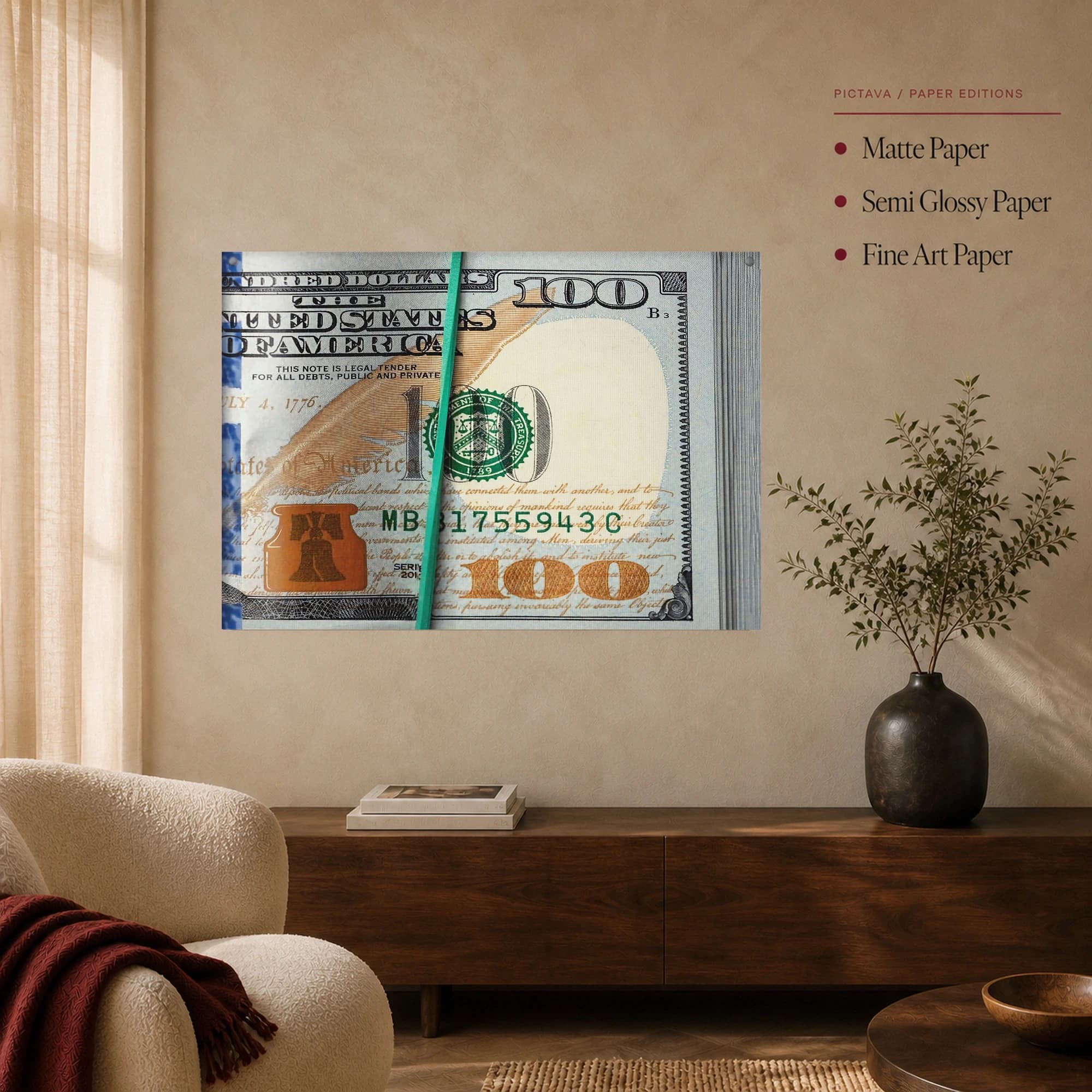 One Hundred Dollar Bill Macro Wall Art Print, view 4