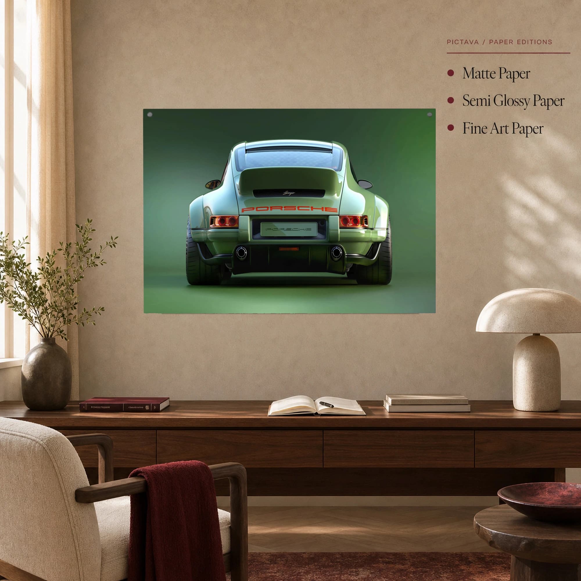 Green Porsche Restomod Rear View Canvas Print, view 4