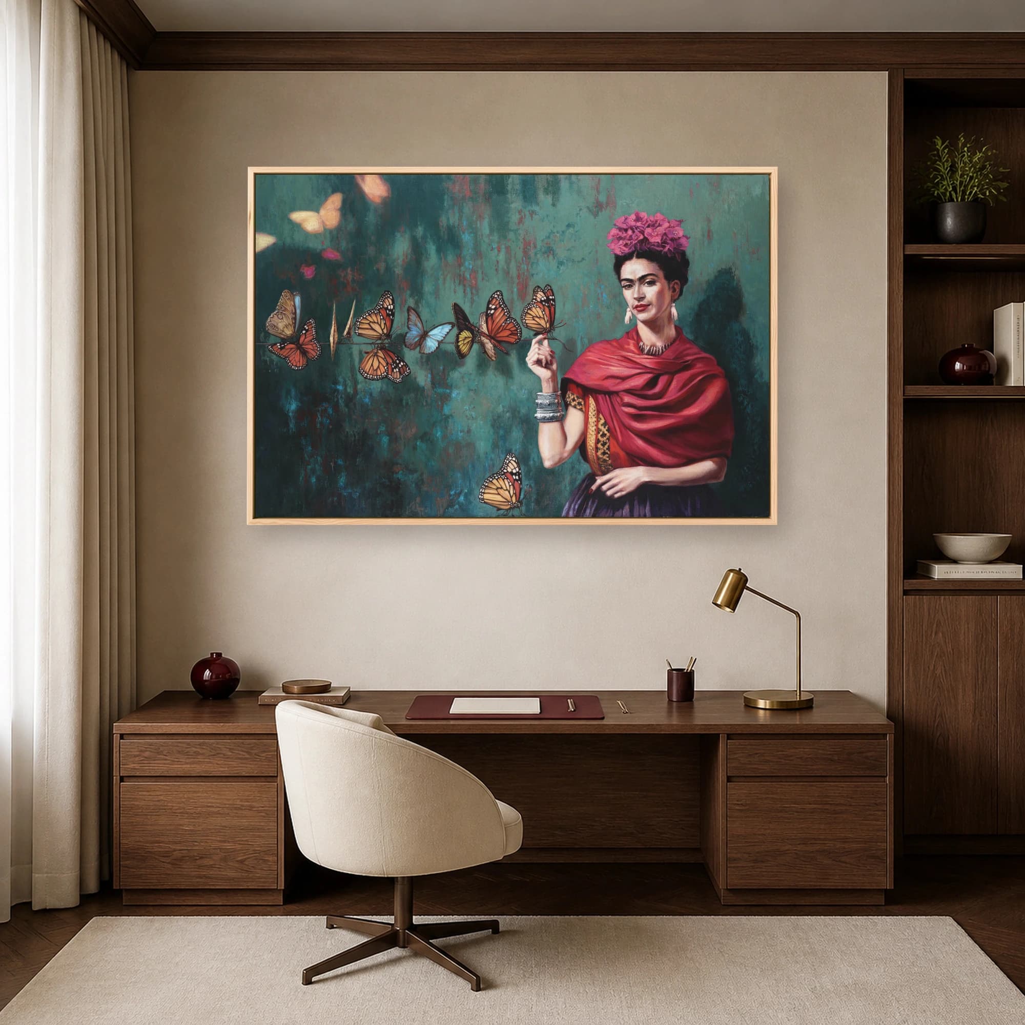 Frida Kahlo Portrait Canvas Print with Monarch Butterflies Wall Art, view 6