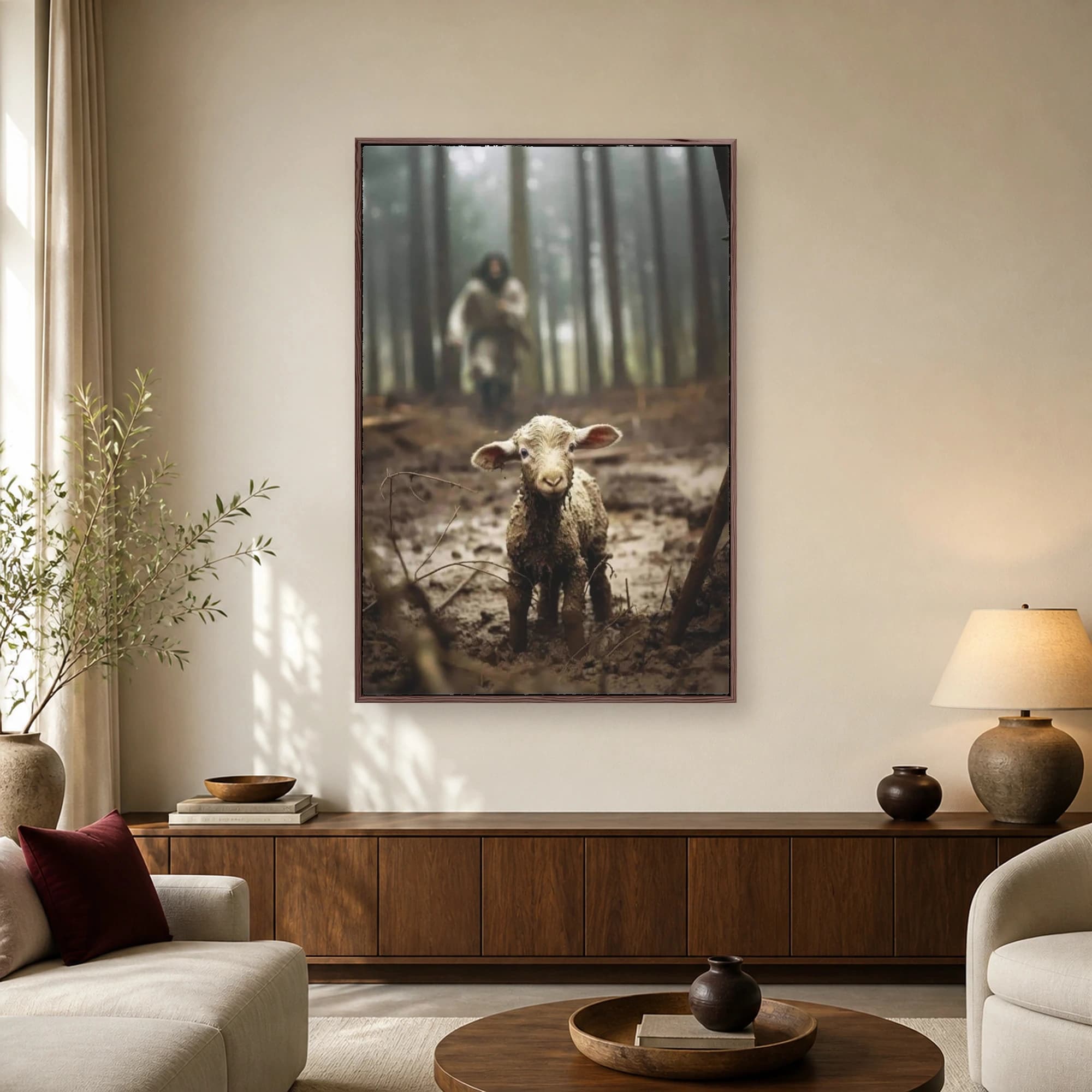 The Good Shepherd And Lost Lamb Framed Canvas Art, view 2