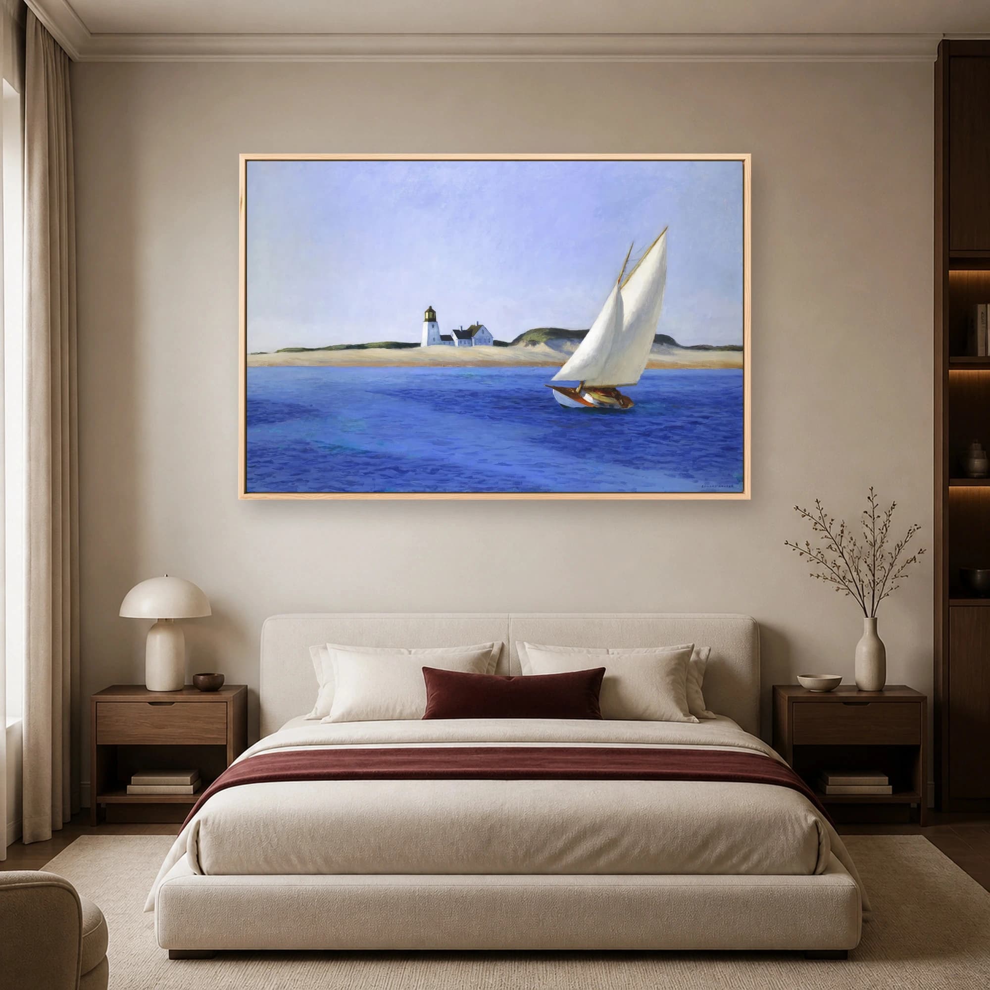 The Lighthouse at Two Lights Coastal Sailboat Fine Art Print, view 4