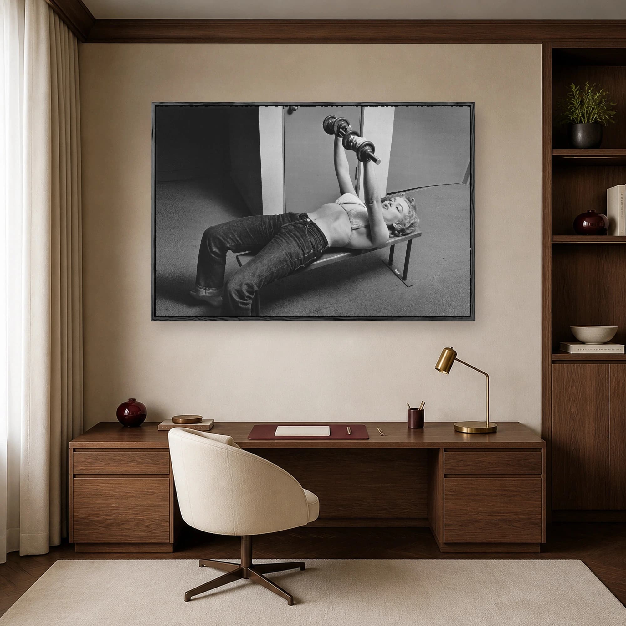 Marilyn Monroe Working Out Vintage Black and White Wall Art, view 7
