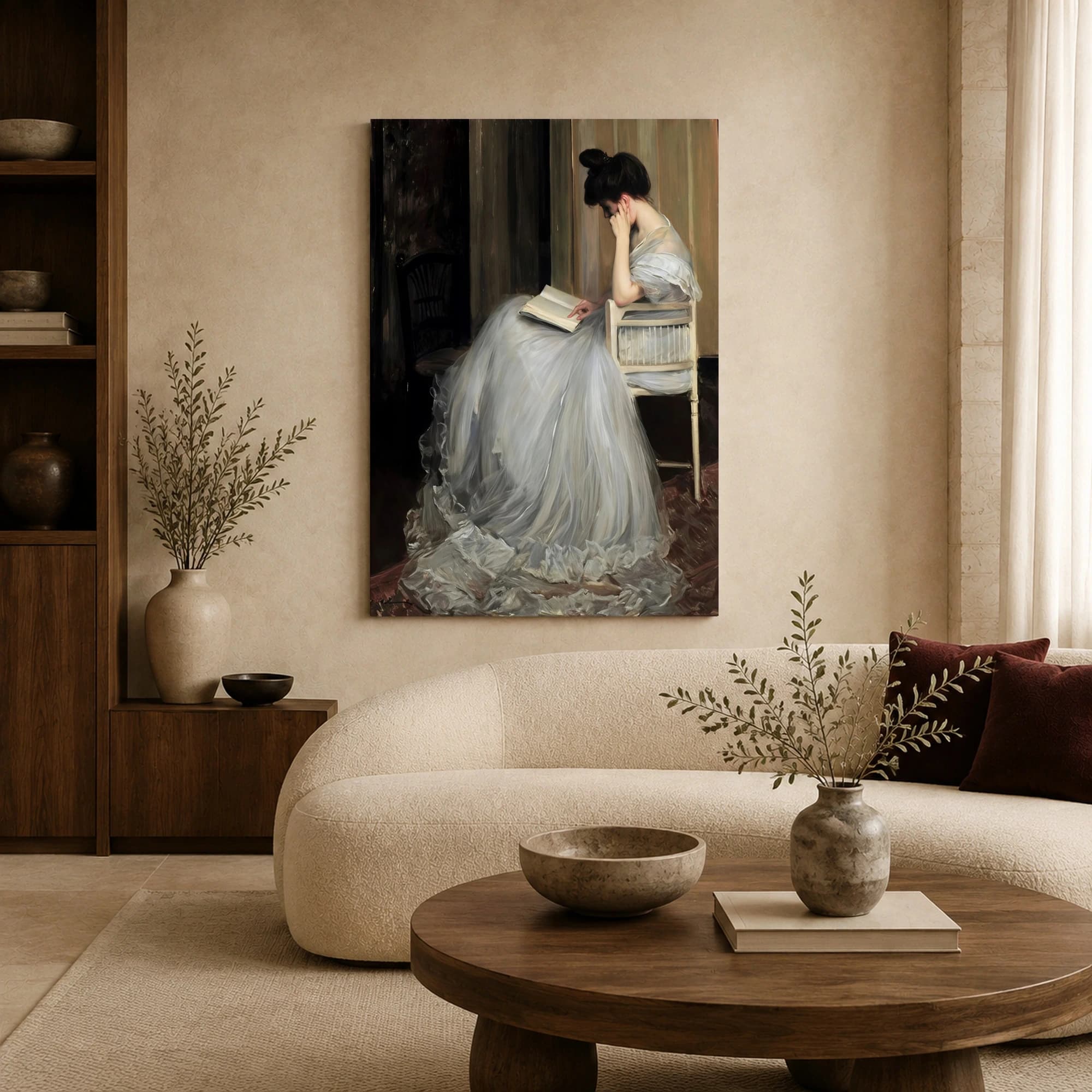 Woman Reading in Sheer Gown Fine Art Canvas Print, view 6