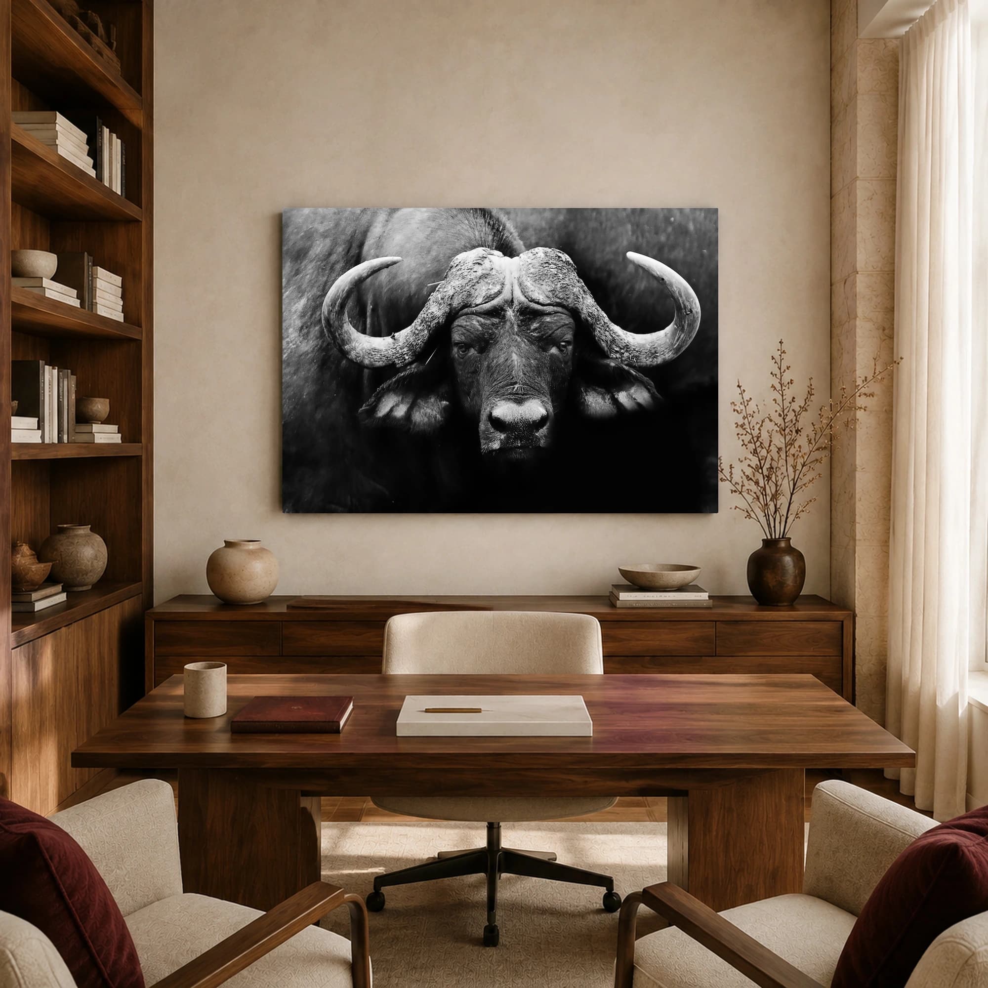 African Cape Buffalo Black and White Wildlife Wall Art, view 7