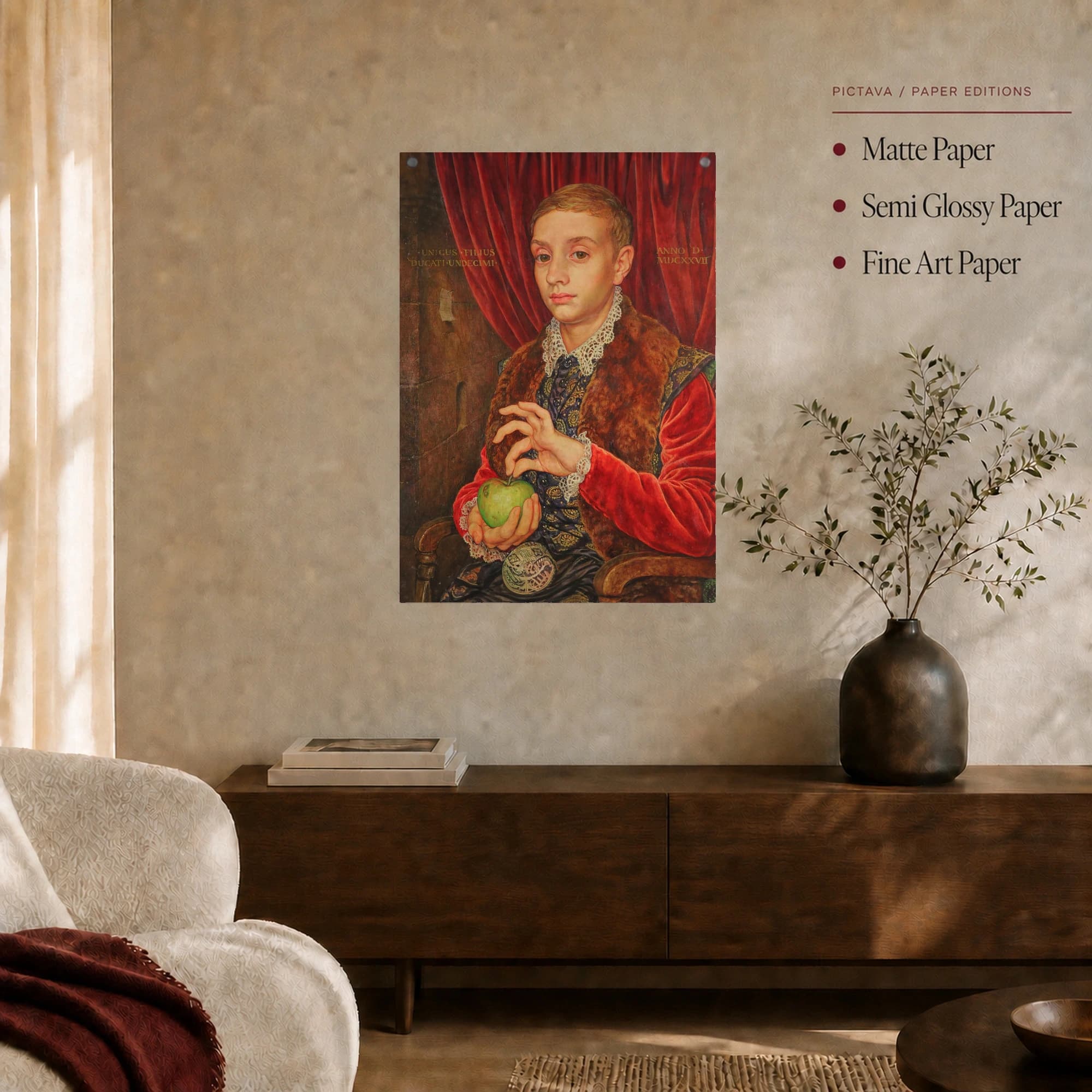 Renaissance Boy Portrait with Green Apple Canvas Print, view 3