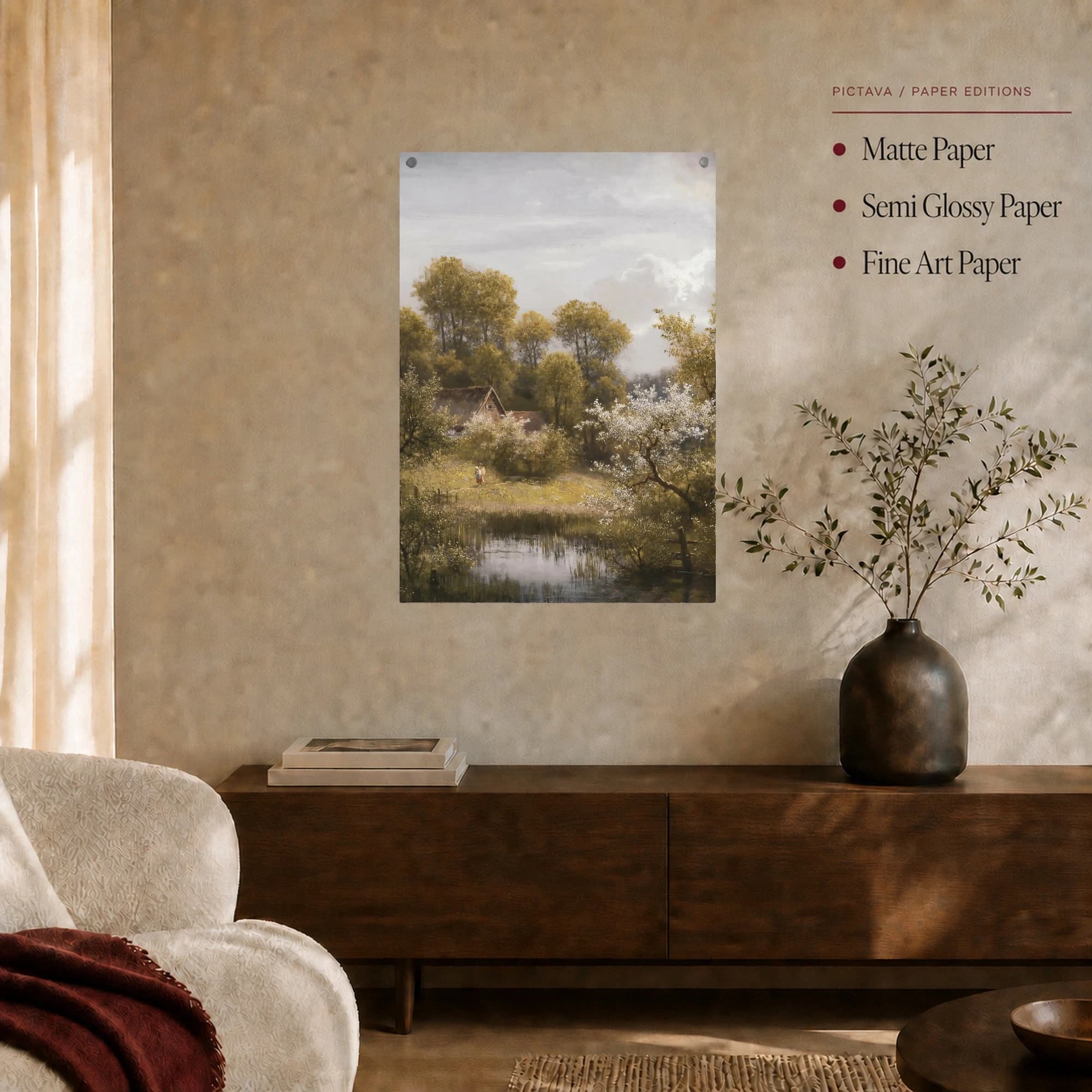 Spring Landscape with Cottage and Pond Canvas Print, view 6