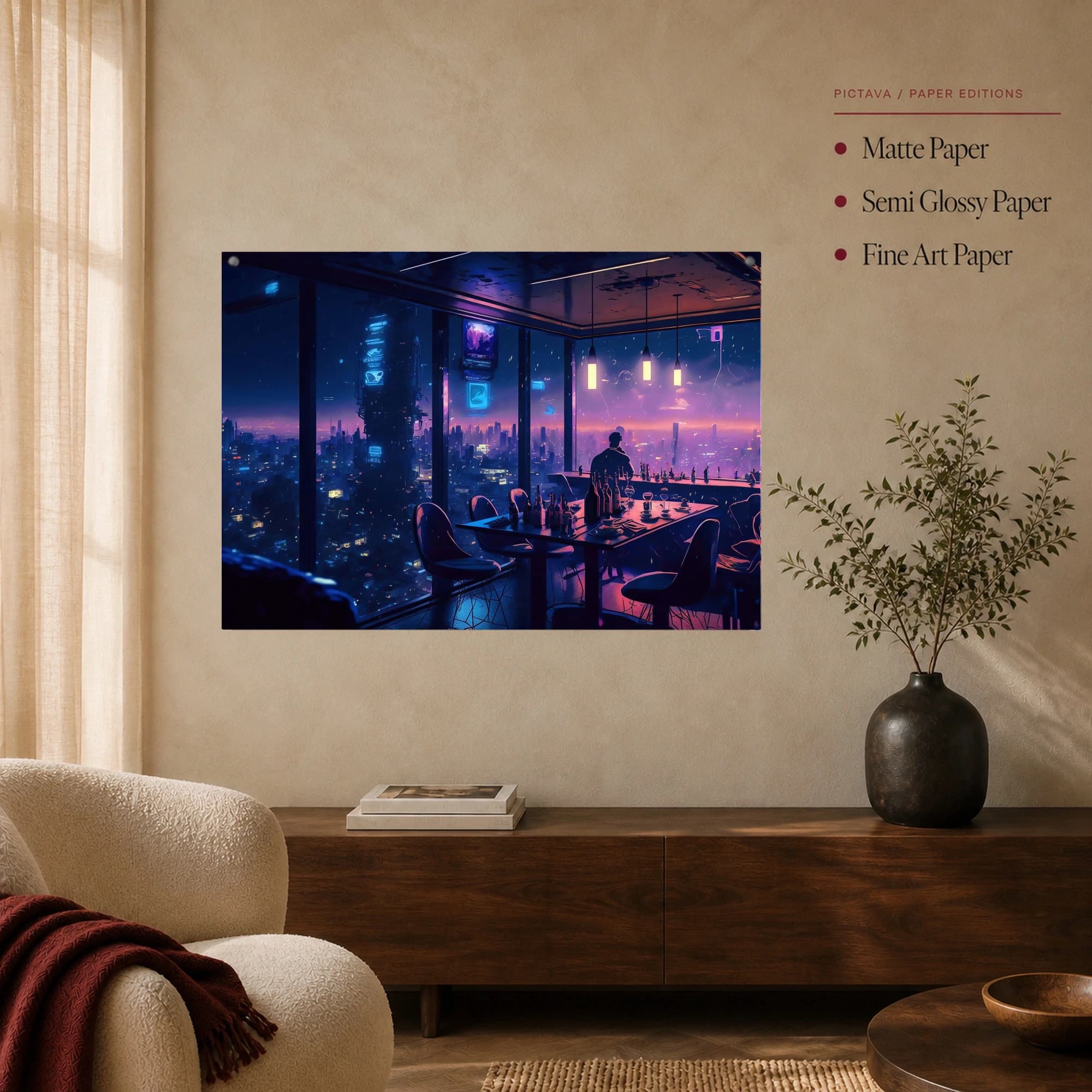 Cyberpunk Cityscape Neon Lounge Canvas Wall Art, view 4