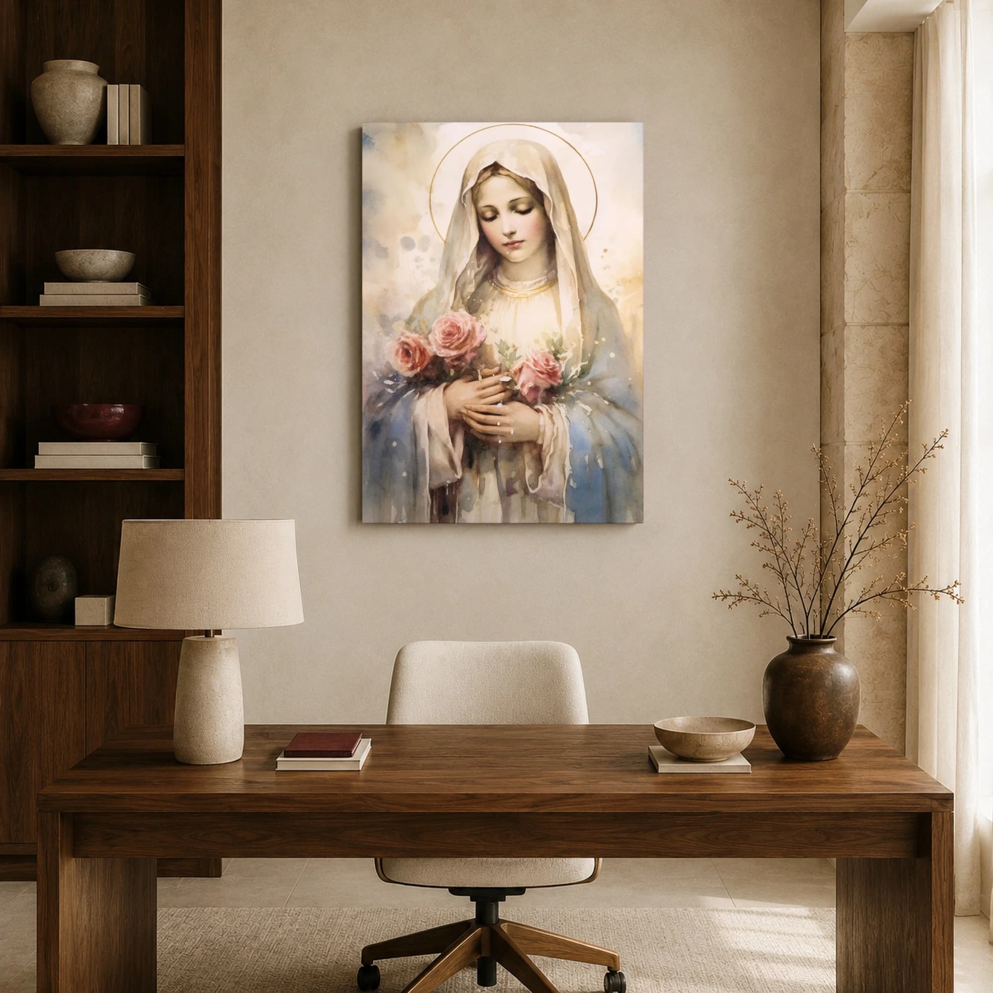 Watercolor Virgin Mary with Roses Fine Art Print, view 8