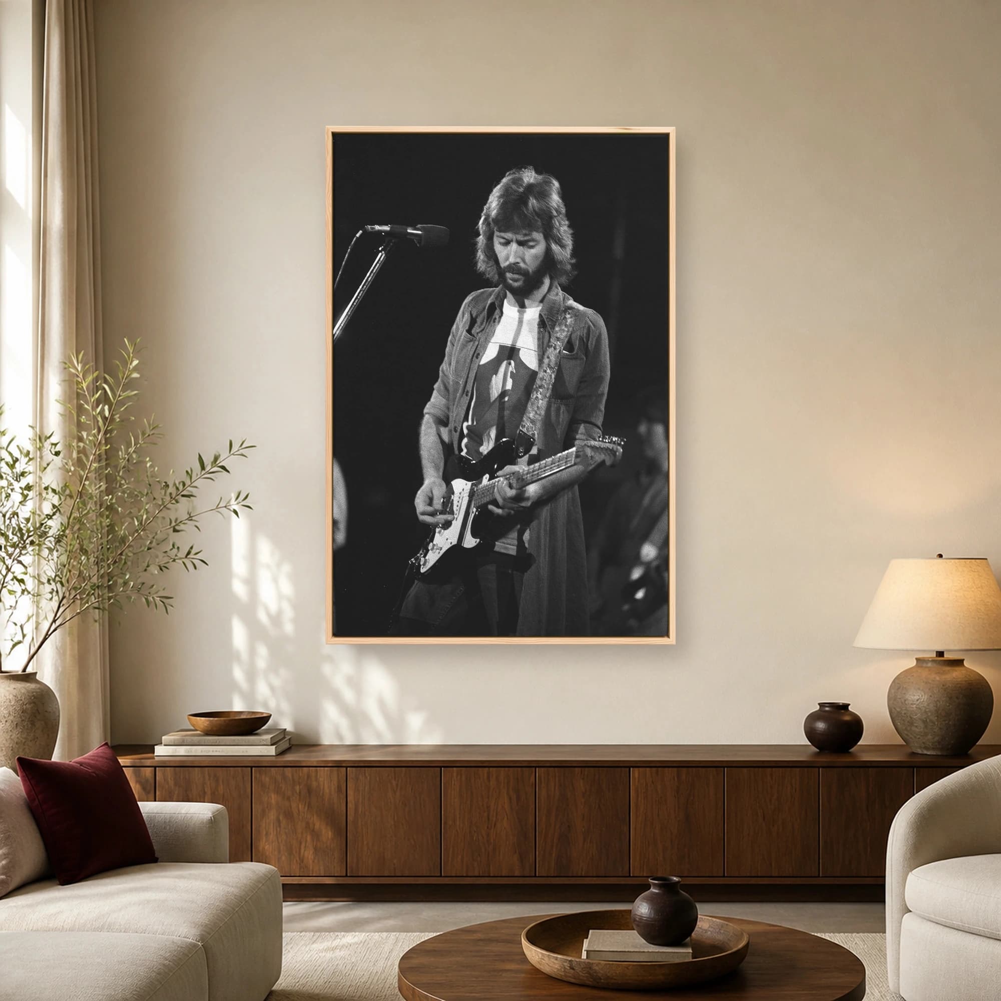 Eric Clapton Vintage Live Concert Black and White Wall Art Print, view 2