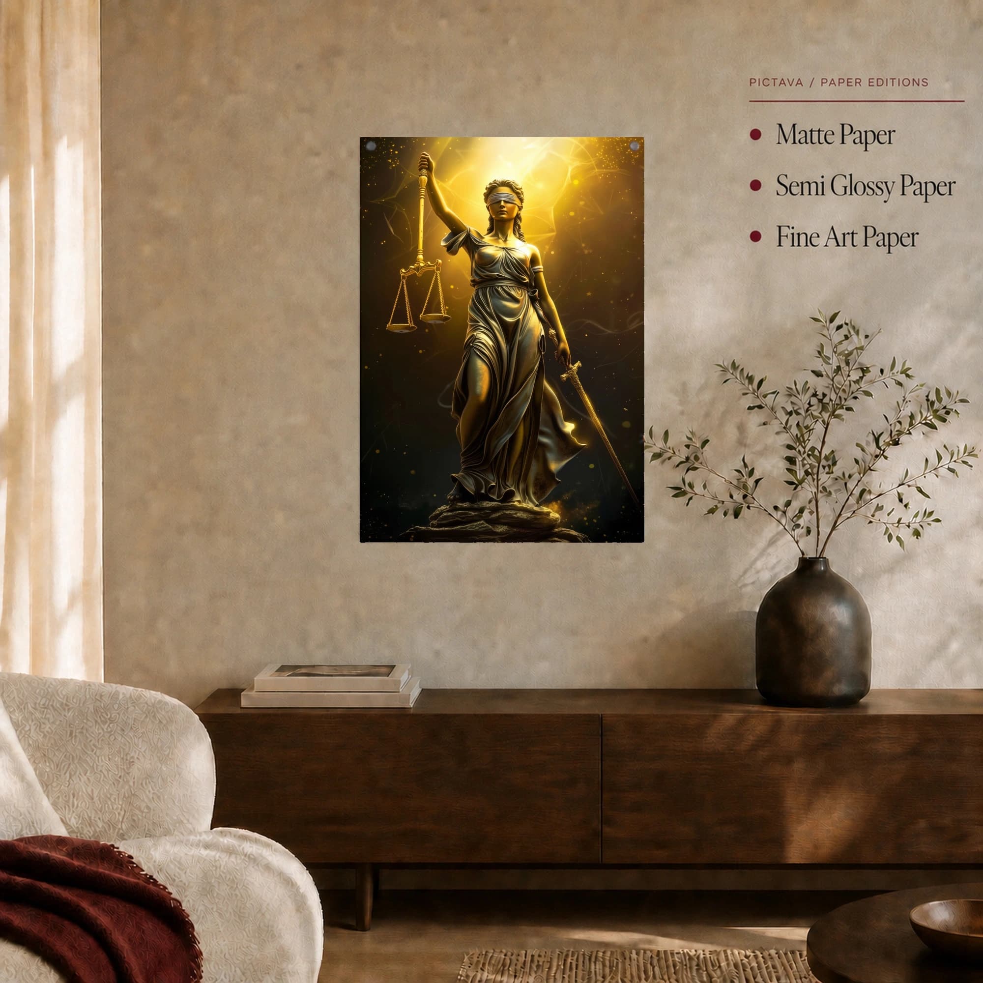 Golden Scales of Justice Lady Justice Wall Art, view 3