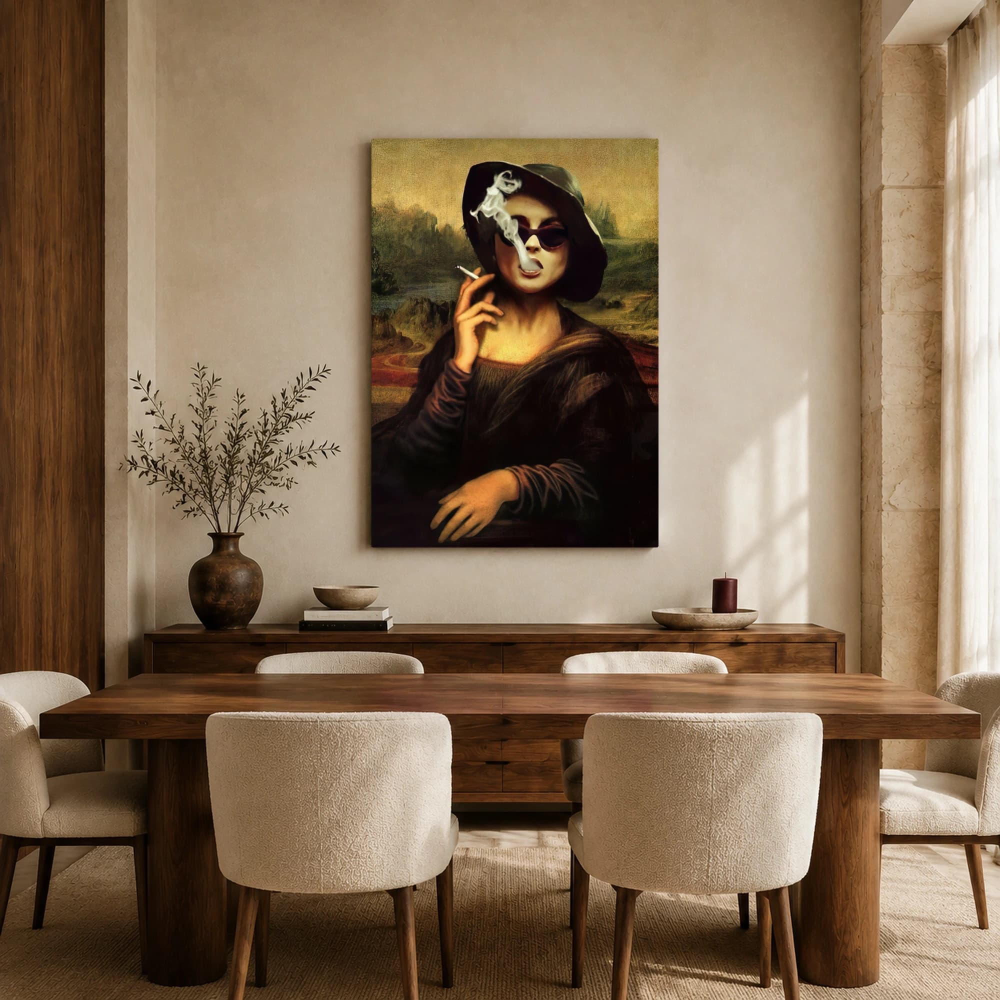 Mona Lisa Smoking a Cigarette Canvas Print, view 5
