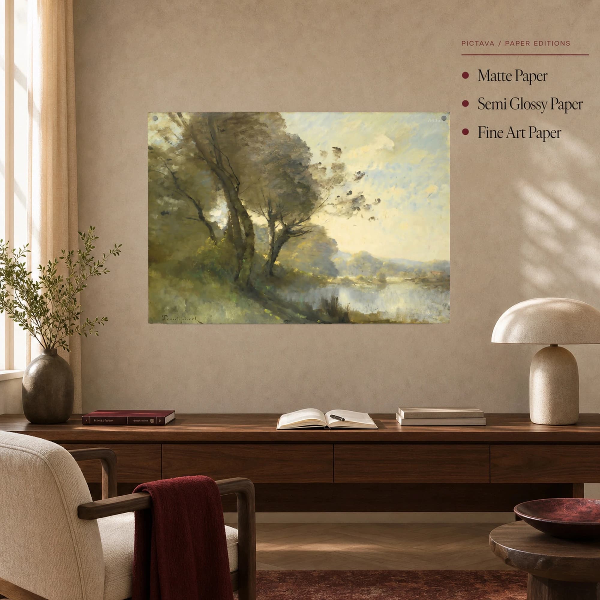 Riverbank Trees at Dusk Impressionist Landscape Art Print, view 6
