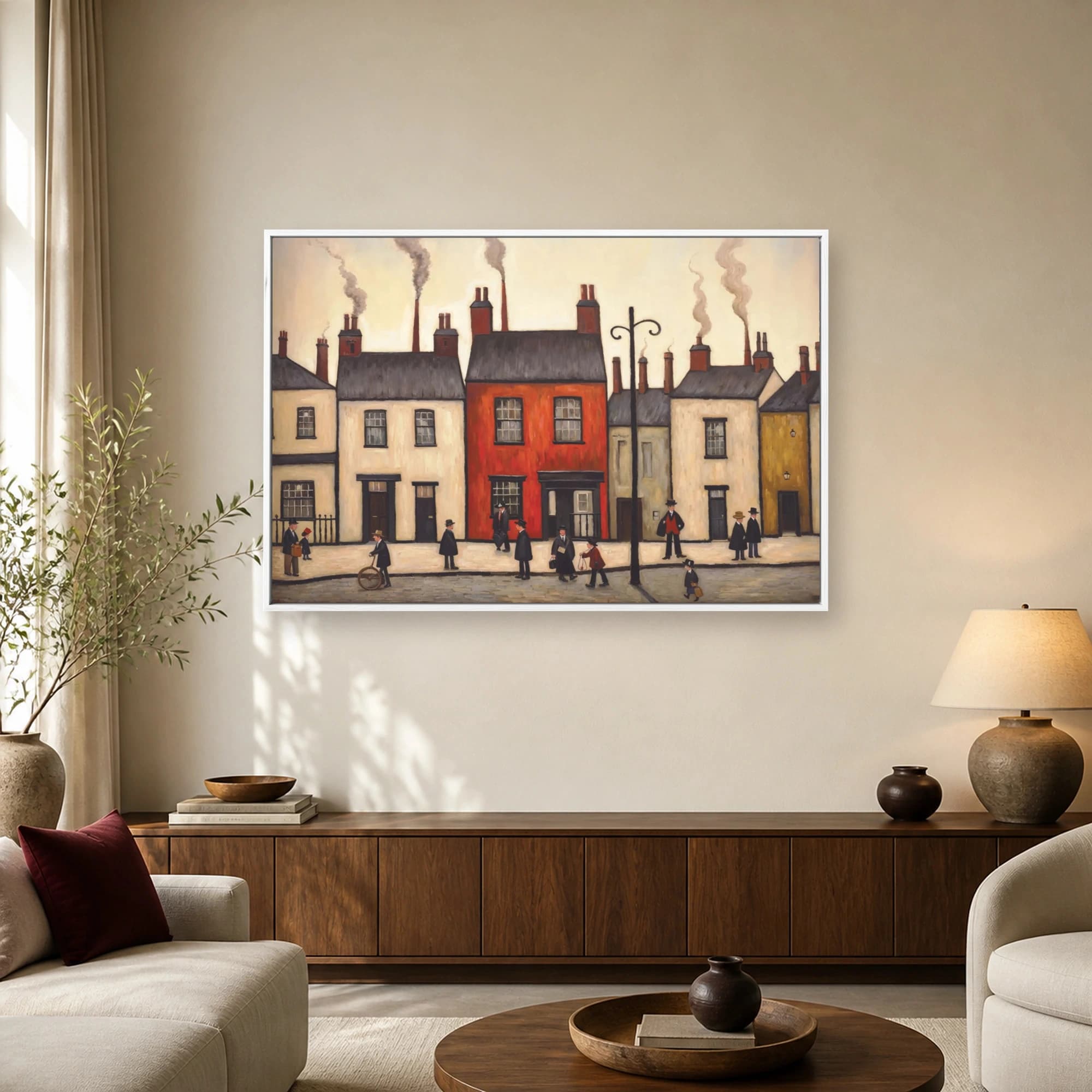 Industrial Street Scene with Bowler Hats Art Print, view 2