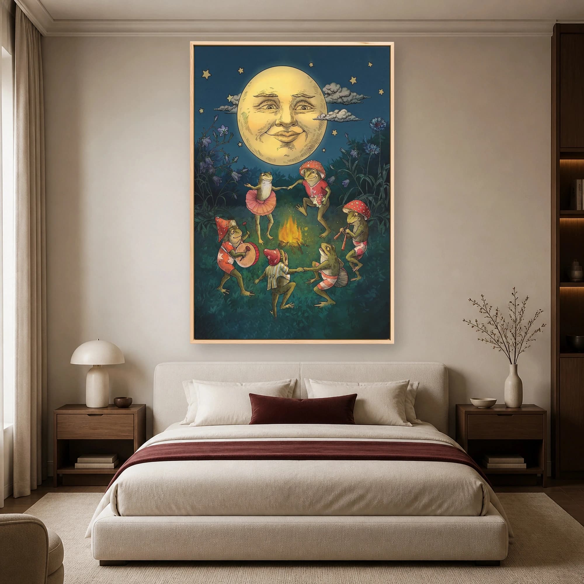 Midnight Frog Dance Under the Smiling Moon Canvas, view 4