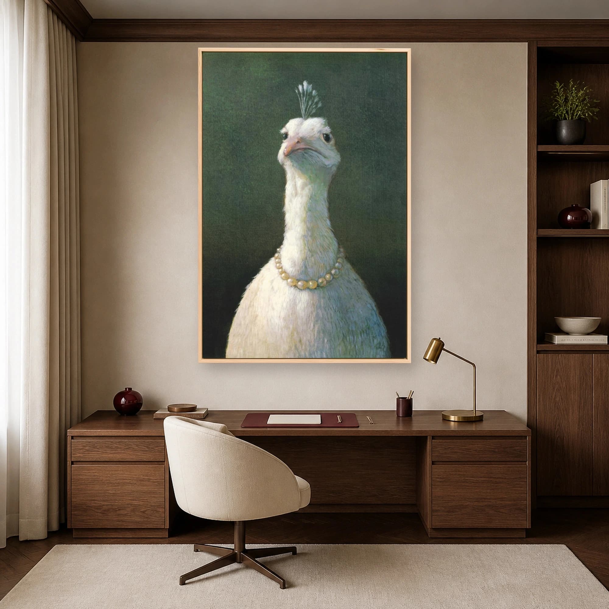 Aristocratic White Bird with Pearls Classical Portrait Canvas, view 7