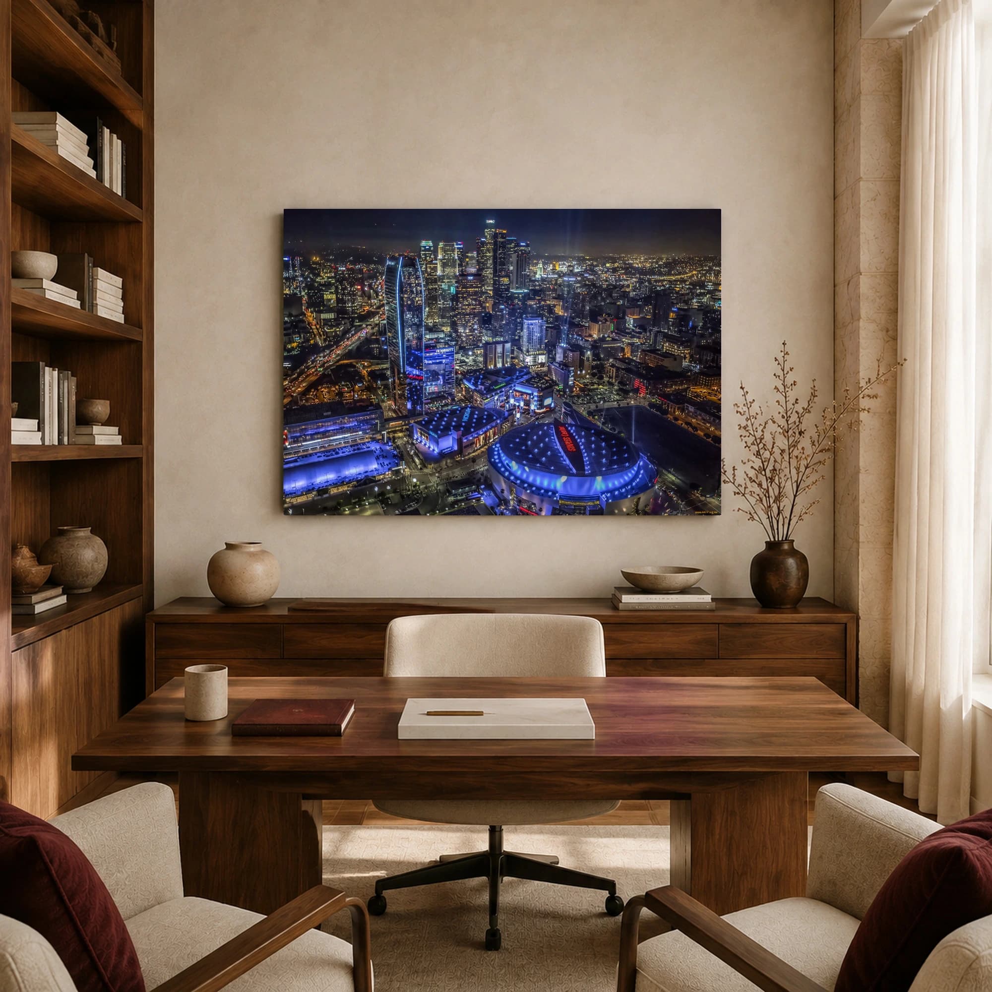 Downtown Los Angeles Night Skyline Aerial Canvas Print, view 8