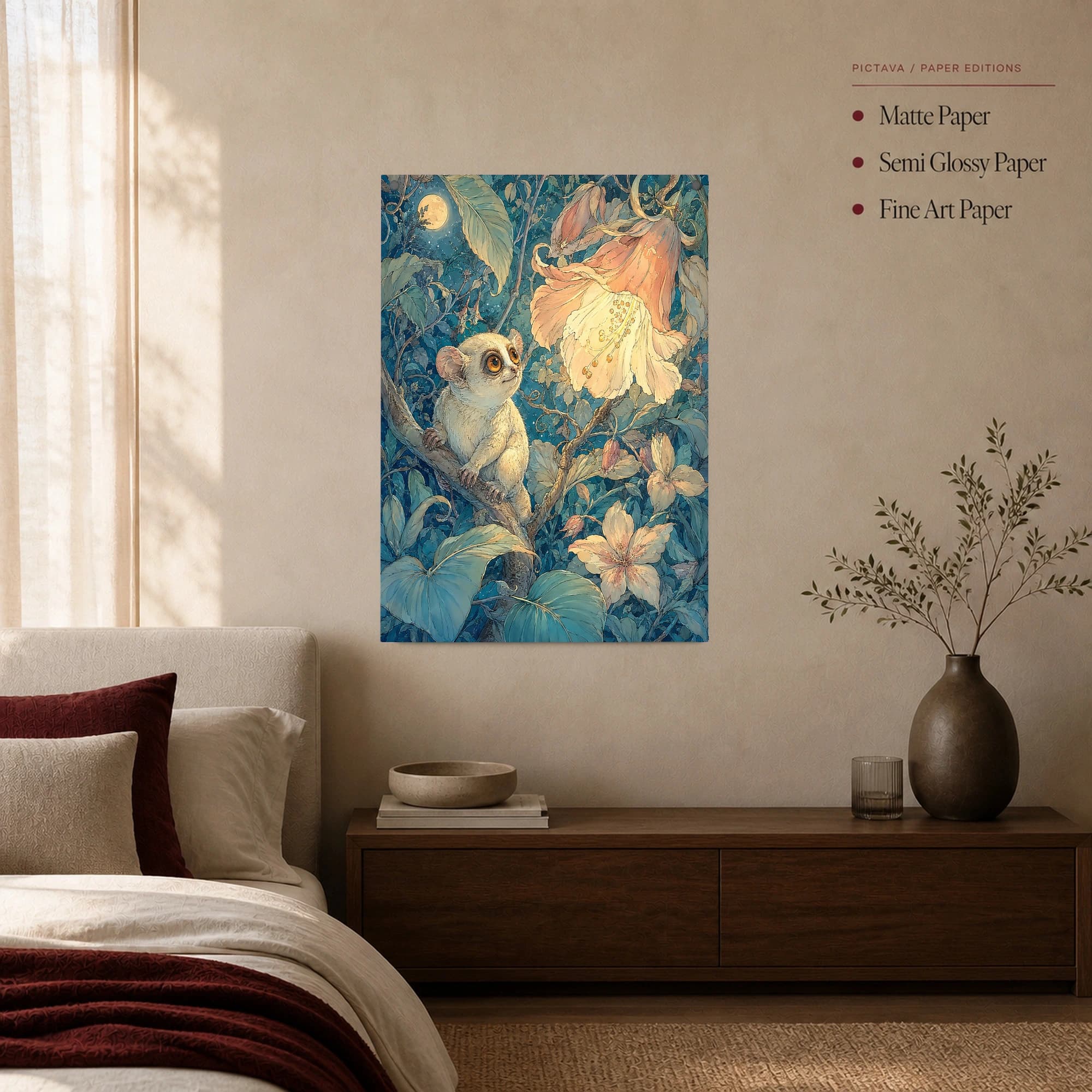 Moonlit Tarsier and Luminous Blossom Fantasy Art Print, view 5