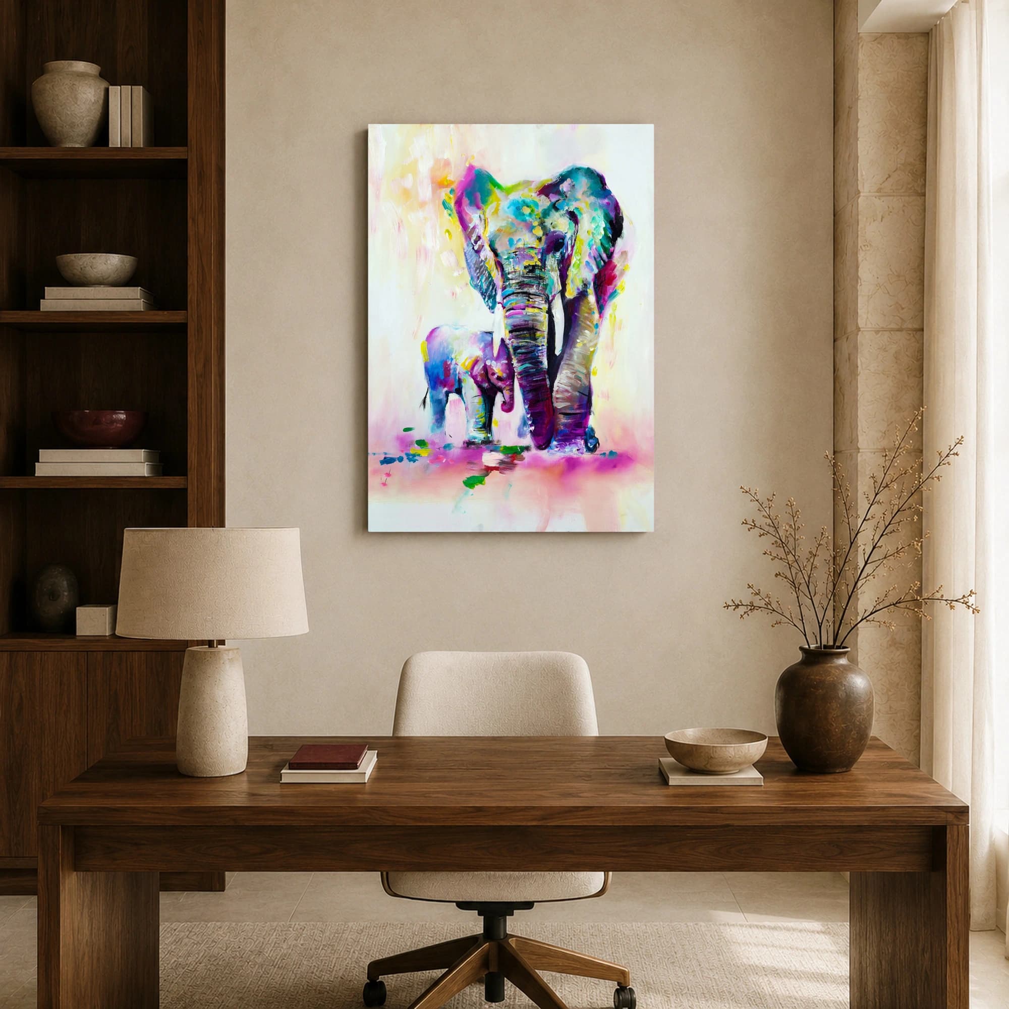 Vibrant Elephant Family Abstract Canvas Print, view 8