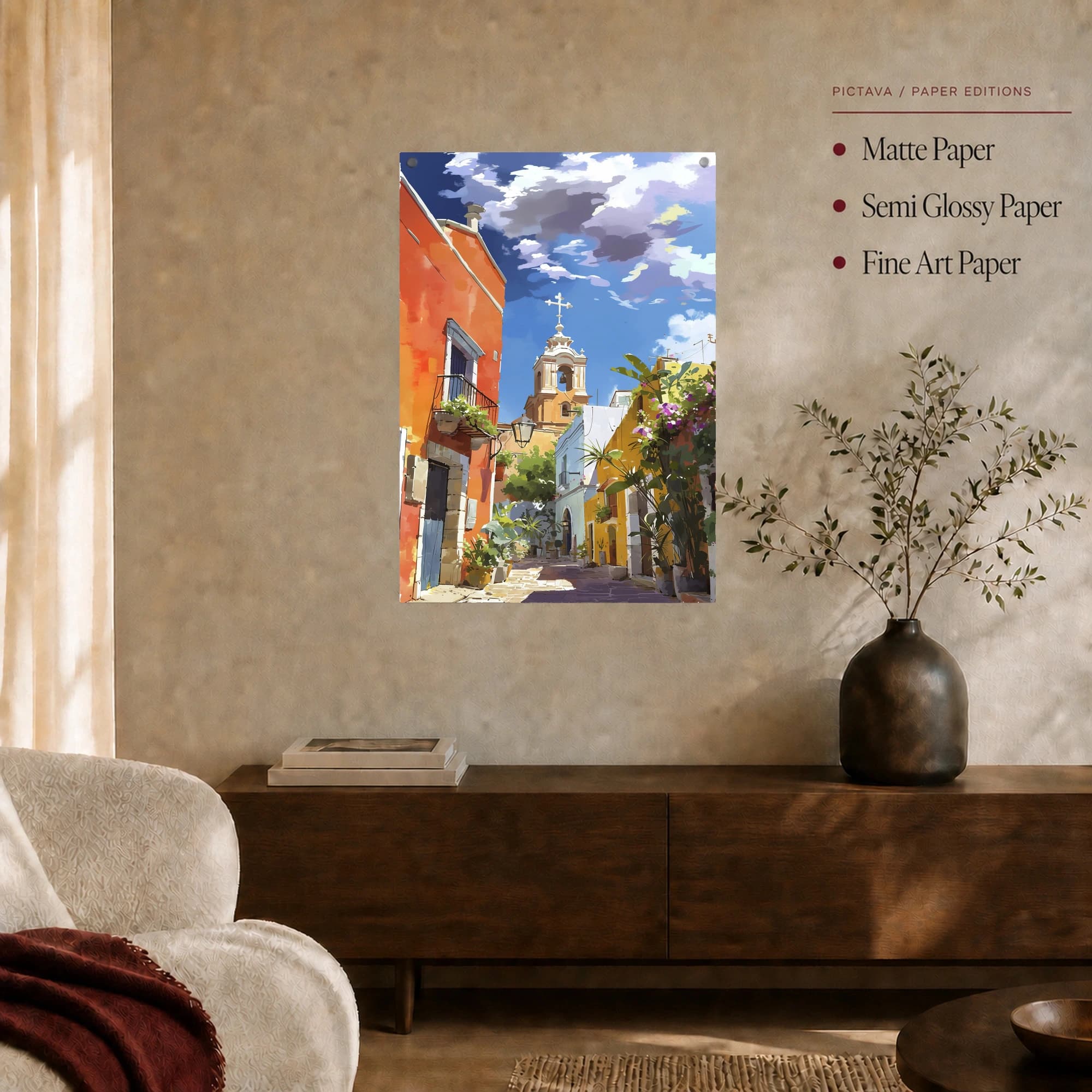 Vibrant Mediterranean Street Art with Church Tower, view 6