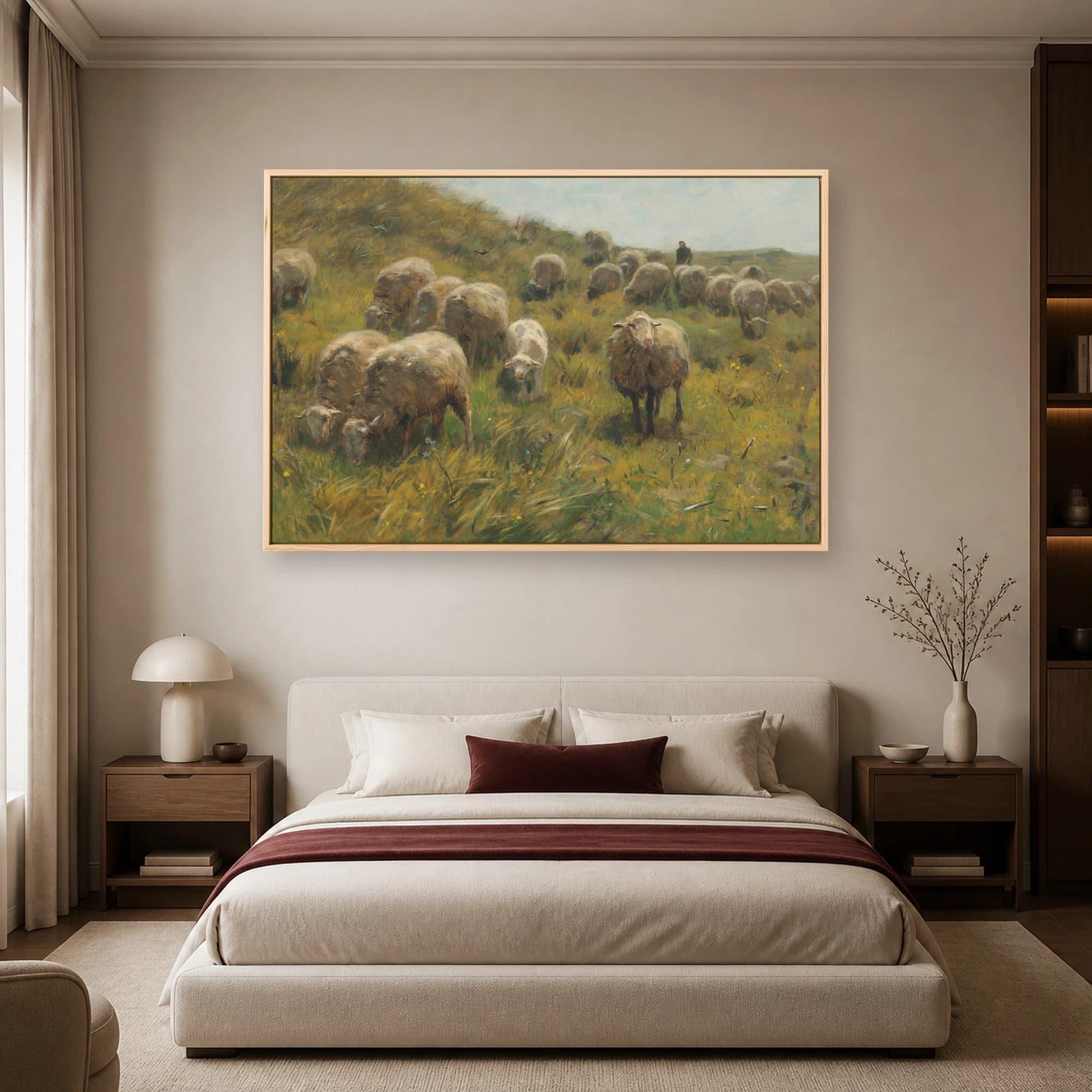 Sheep Grazing on a Hillside Pastoral Fine Art Print, view 5