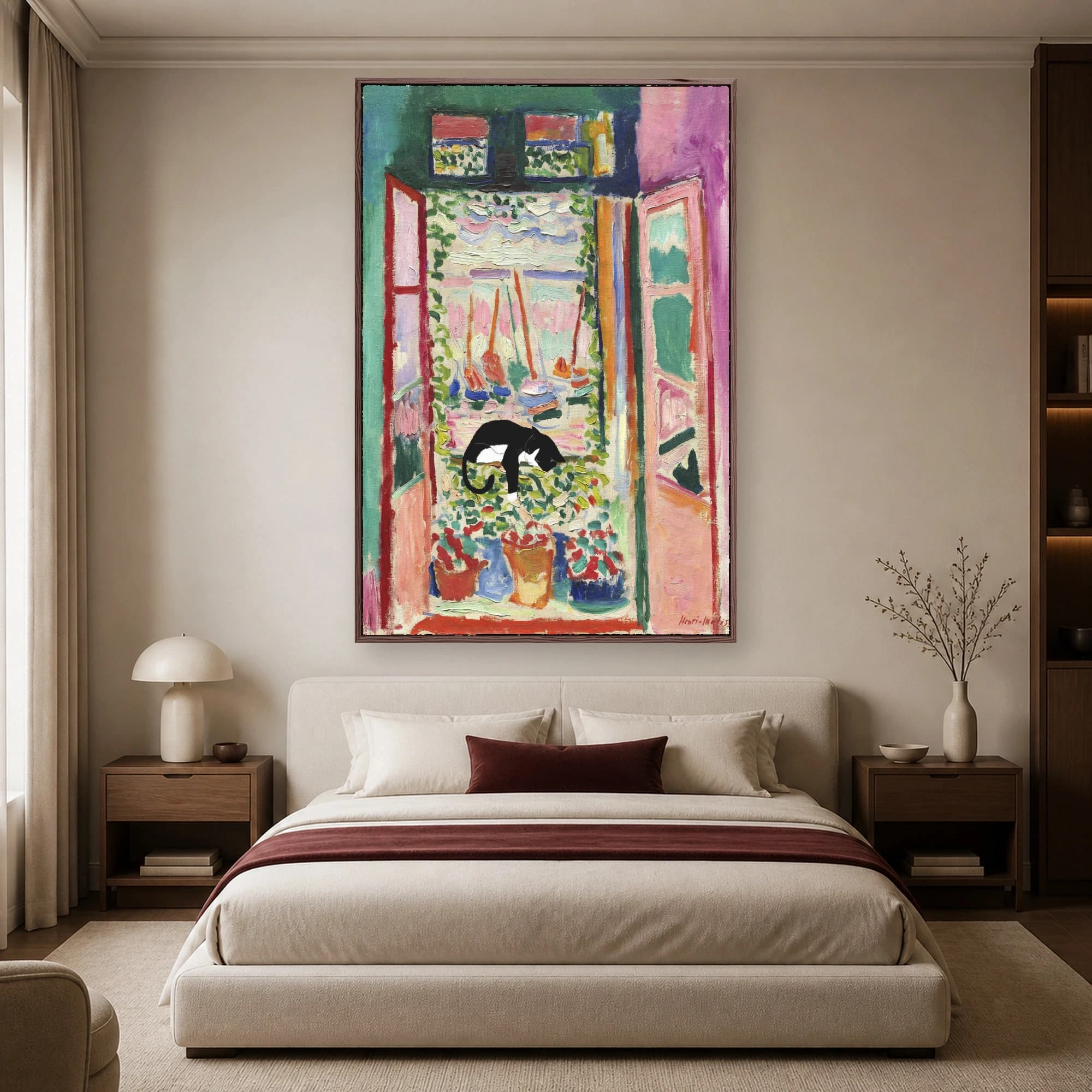 Henri Matisse Style Window Print with Sleeping Cat, view 3