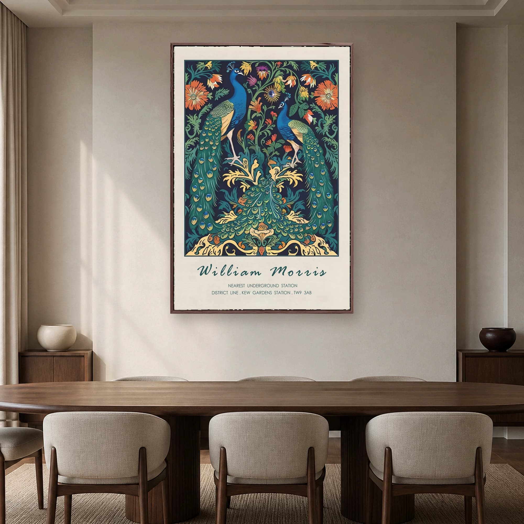 William Morris Peacock Botanical Vintage Tapestry Wall Art, view 4