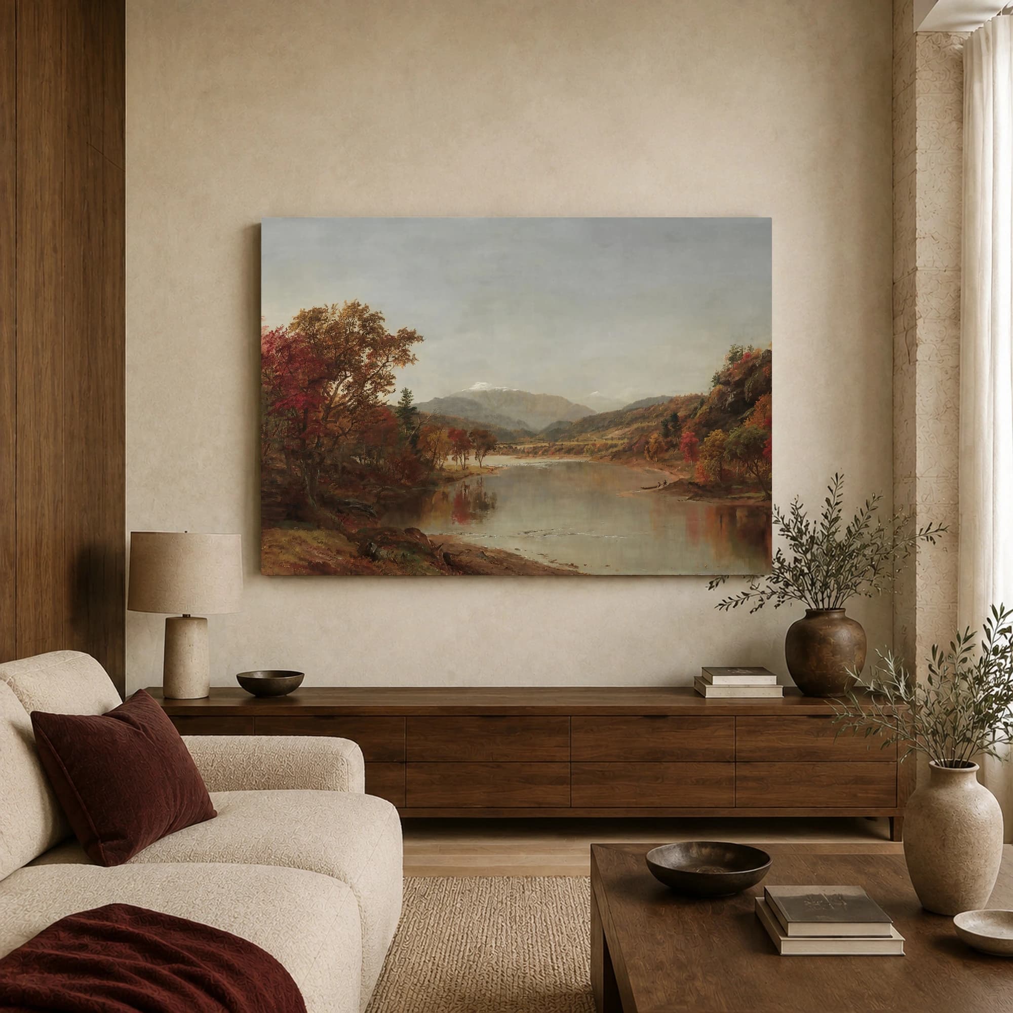 River Landscape with Autumn Foliage Canvas Print, view 3