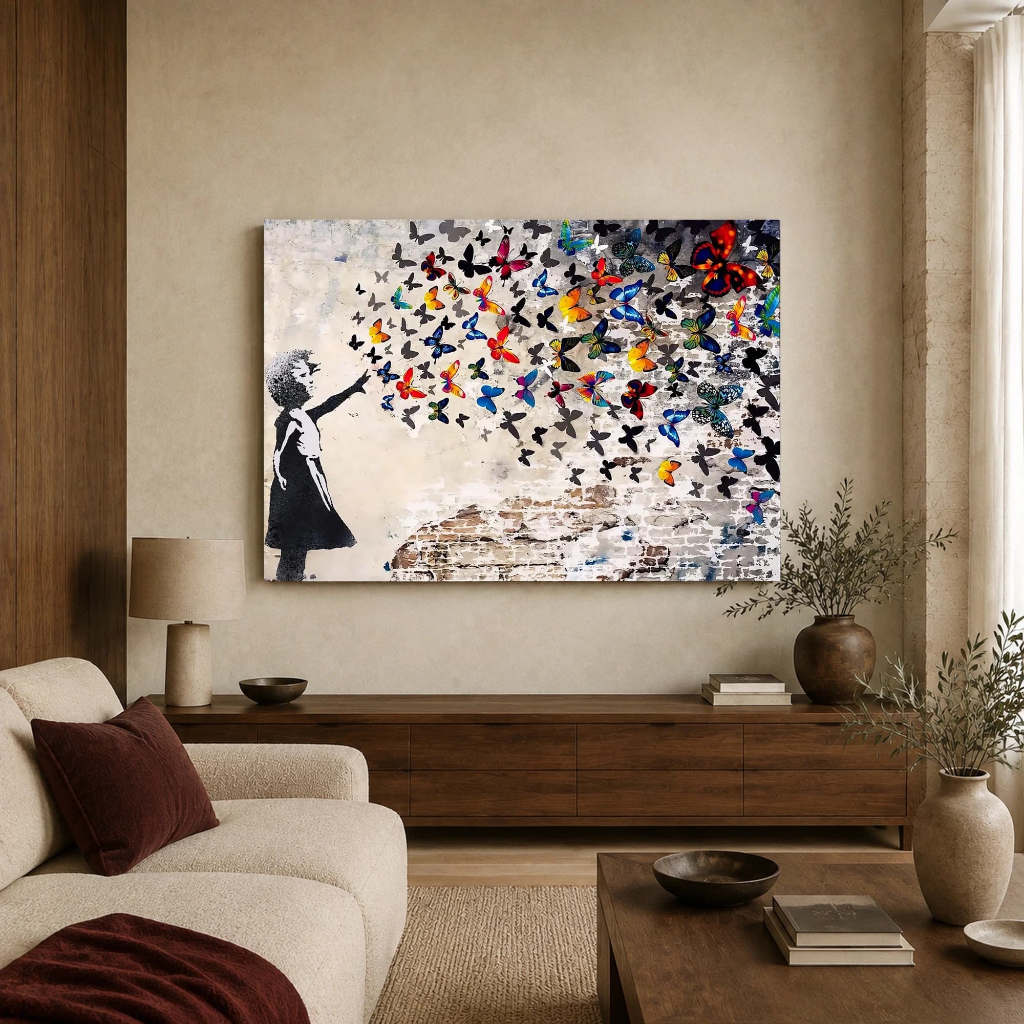 Girl with Butterflies Street Art Canvas Print, view 3