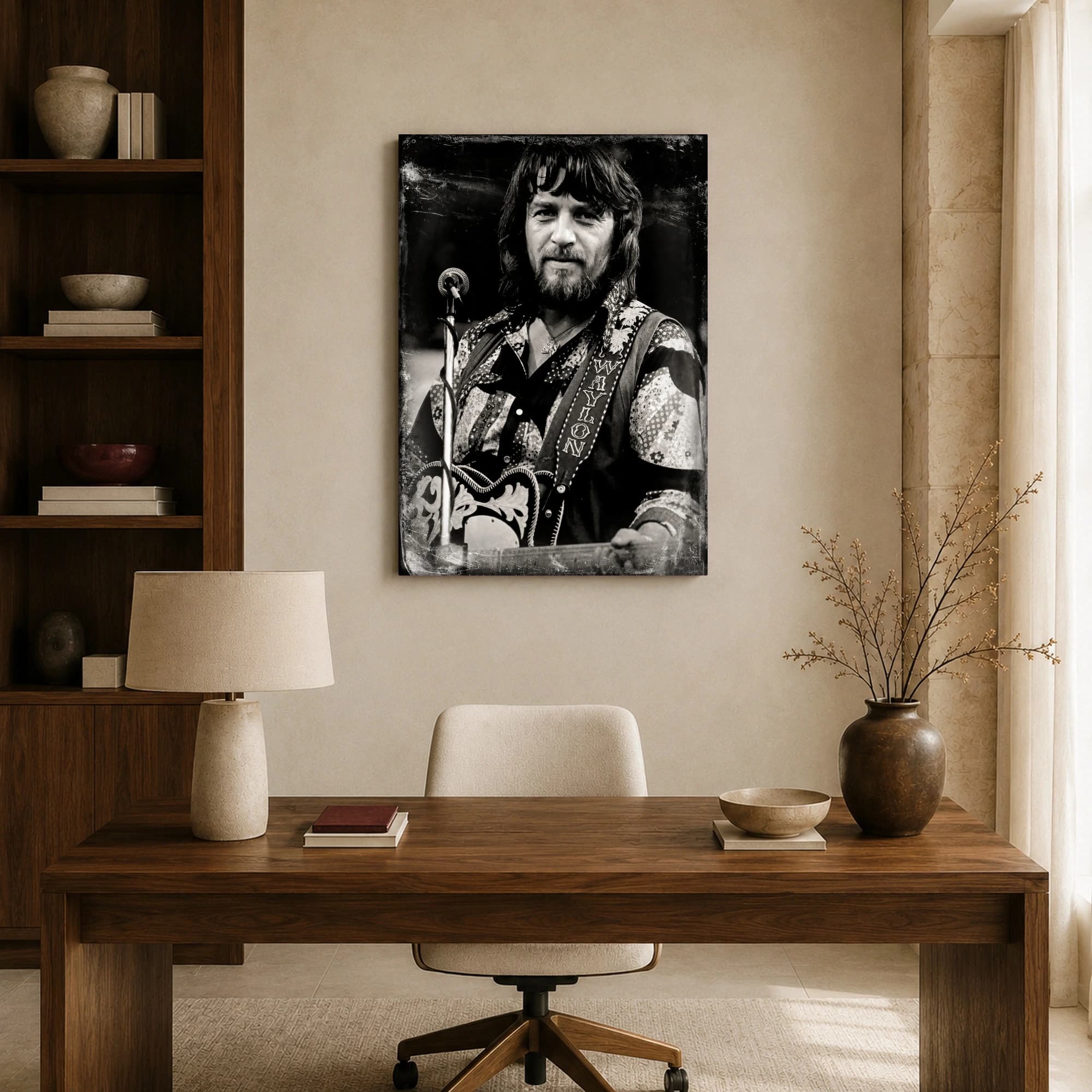 Waylon Jennings Vintage Music Legend Black and White Portrait, view 8